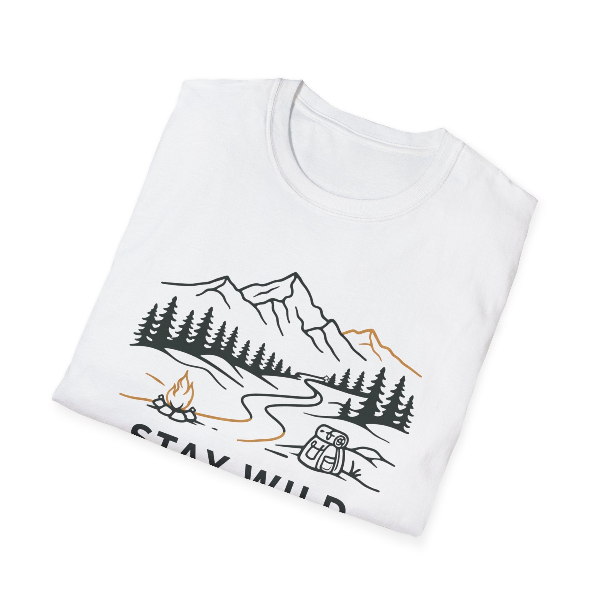 Stay Wild Mountain Campfire Minimalist Line Art T-shirt