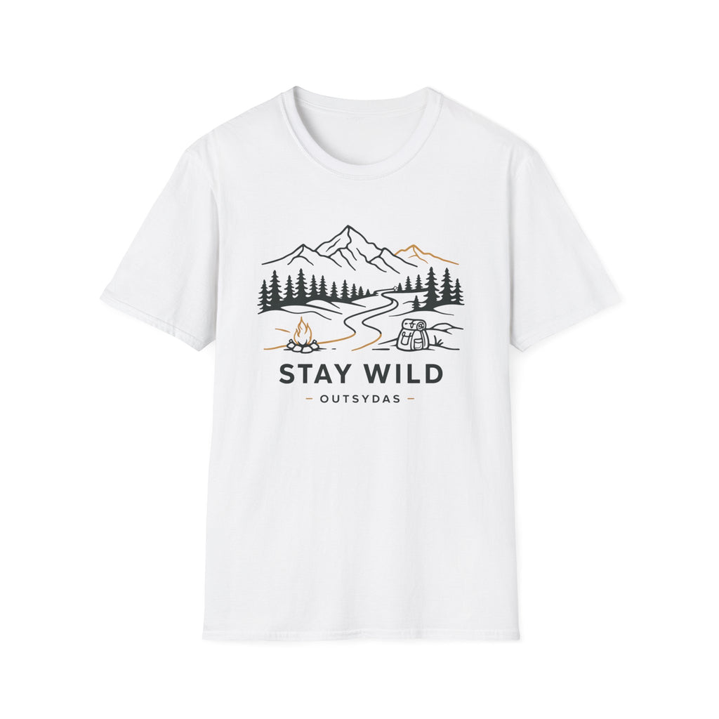 Stay Wild Mountain Campfire Minimalist Line Art T-shirt