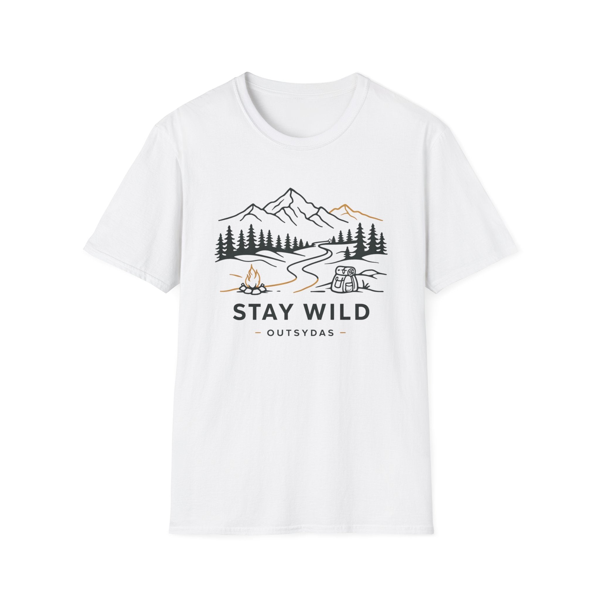 Stay Wild Mountain Campfire Minimalist Line Art T-shirt