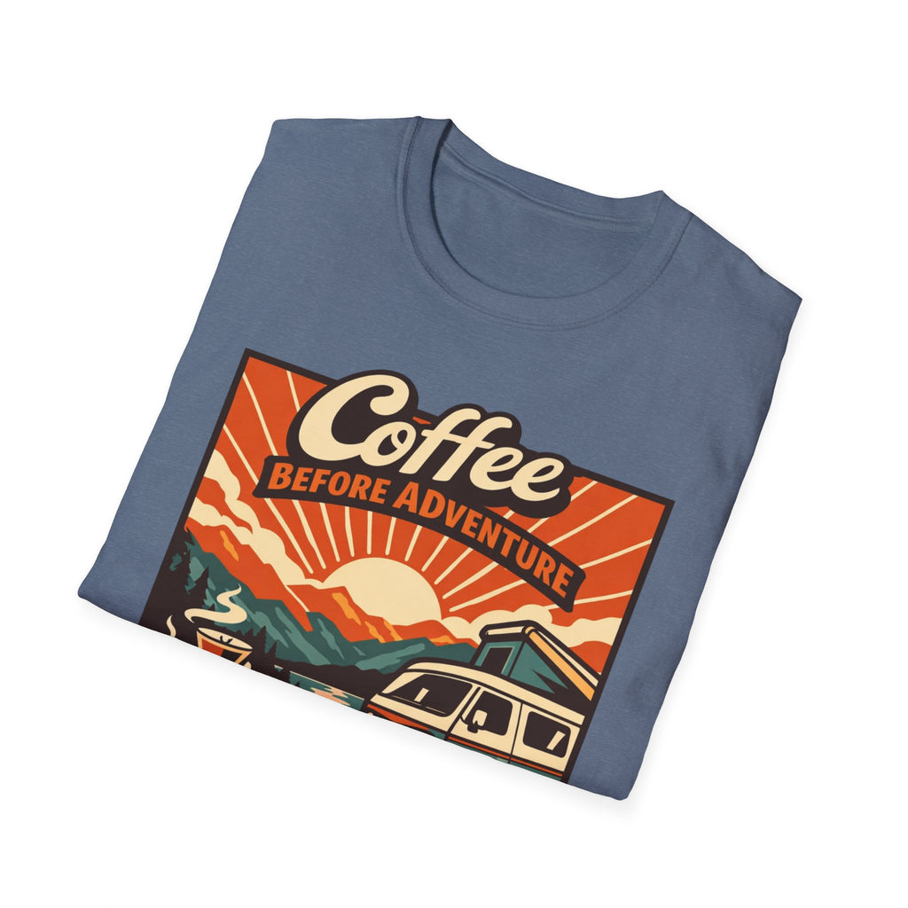 Coffee Before Adventure T-Shirt | Camper Van, Sunrise Camping Graphic