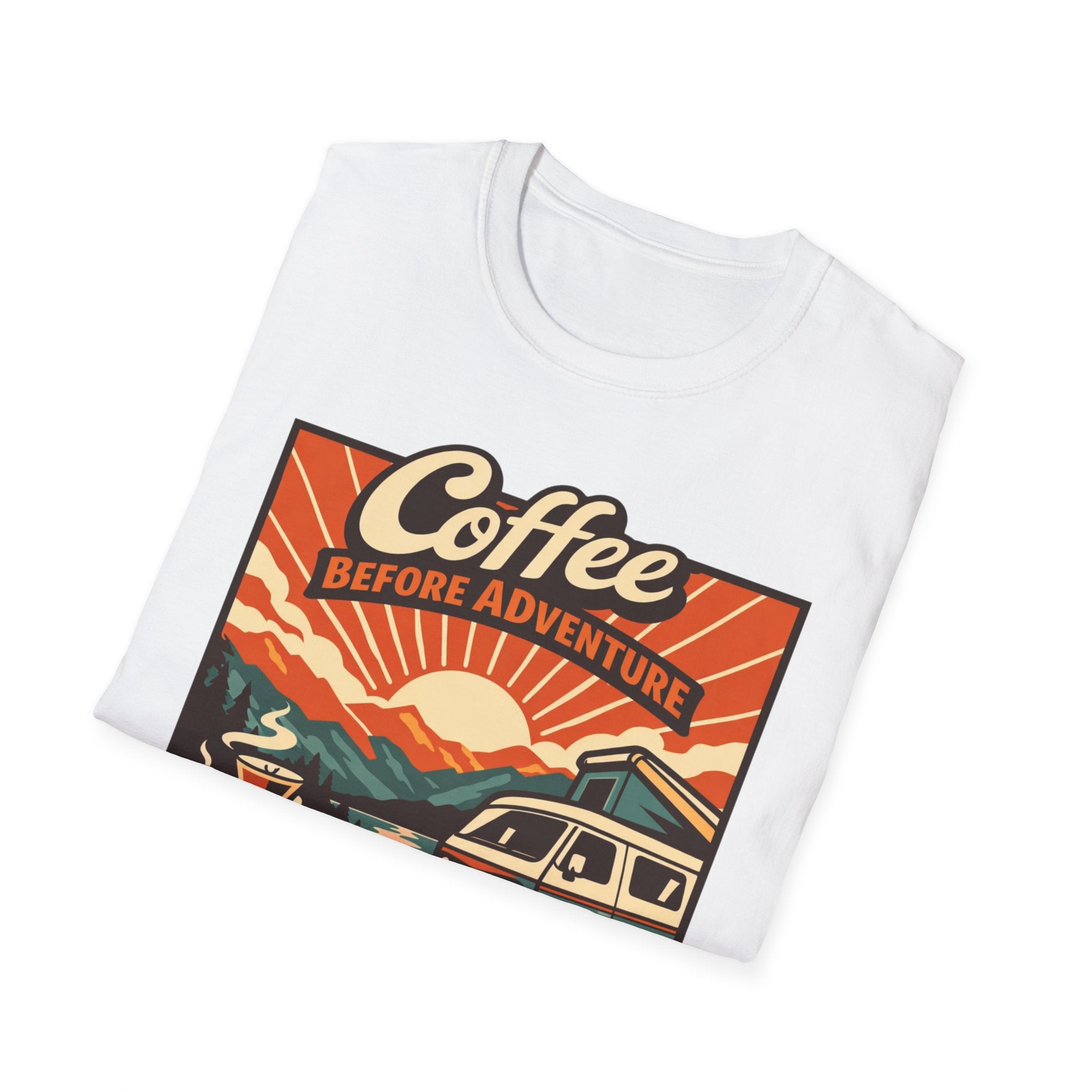 Coffee Before Adventure T-Shirt | Camper Van, Sunrise Camping Graphic