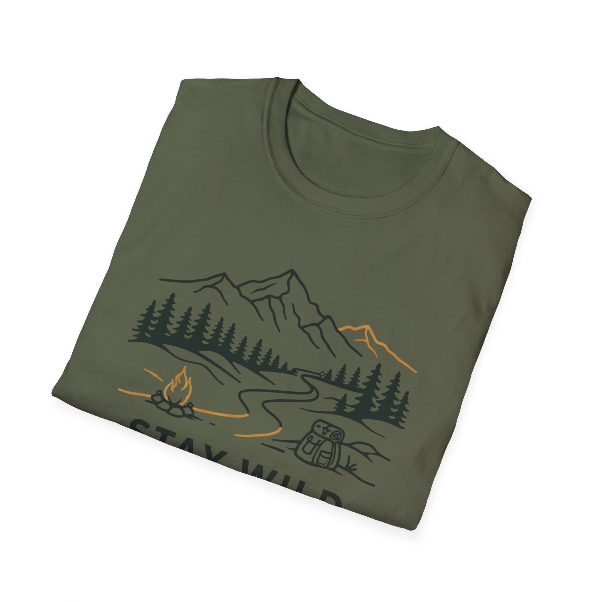Stay Wild Mountain Campfire Minimalist Line Art T-shirt
