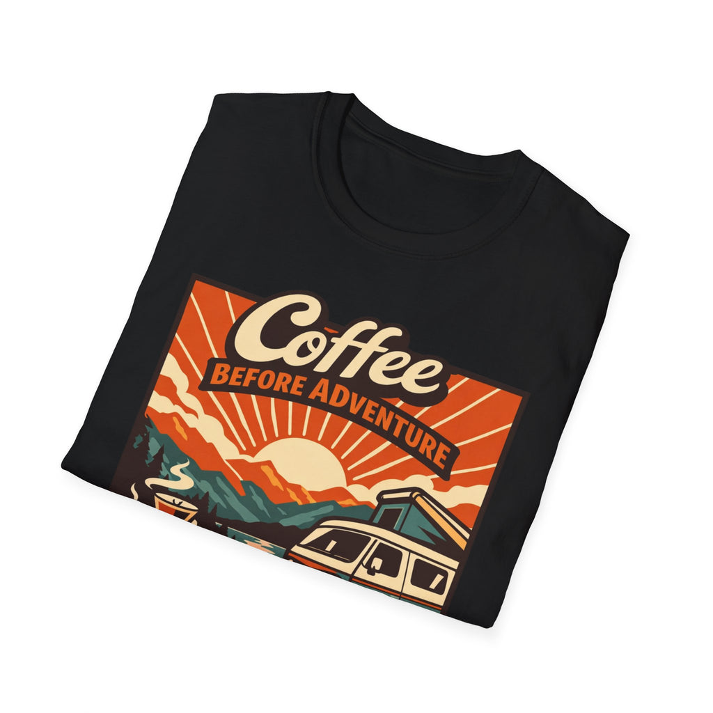 Coffee Before Adventure T-Shirt | Camper Van, Sunrise Camping Graphic