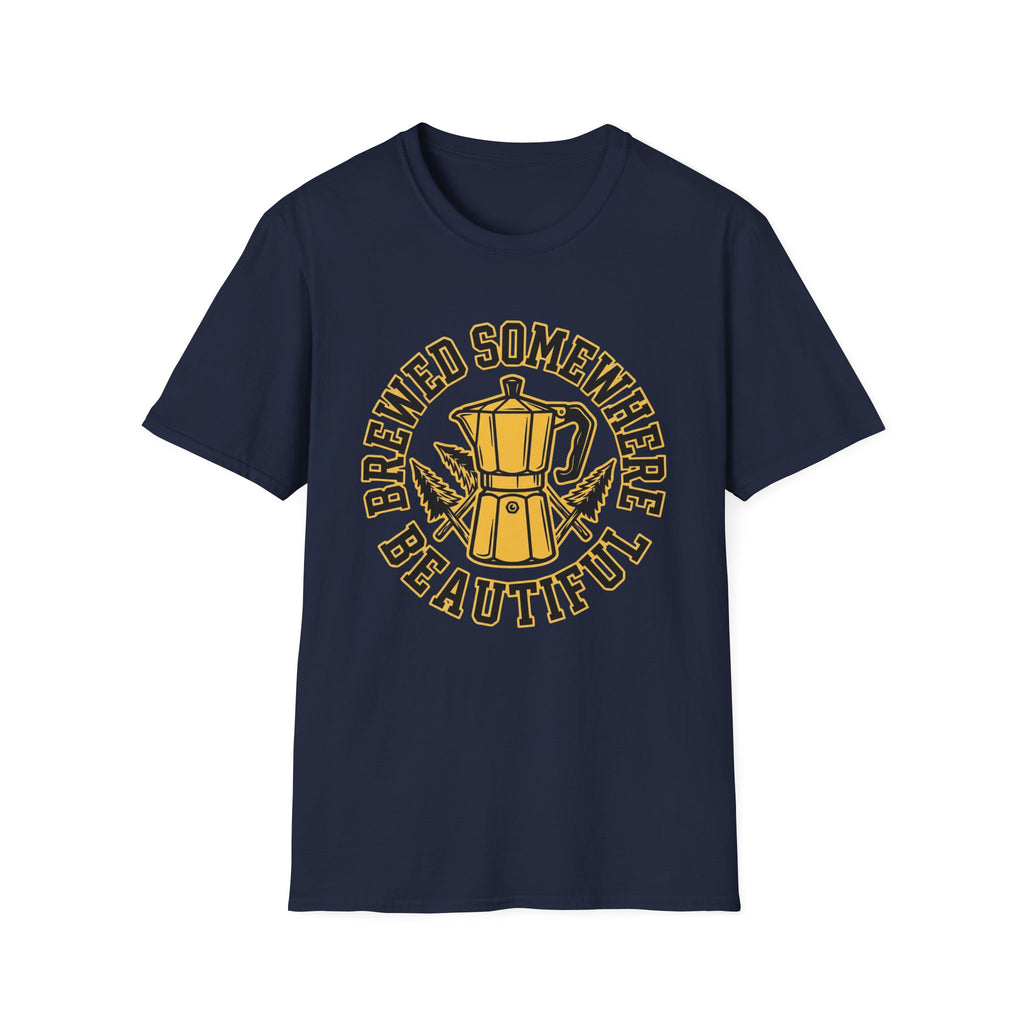 Brewed Somewhere Beautiful Coffee Pot & Tree T-Shirt