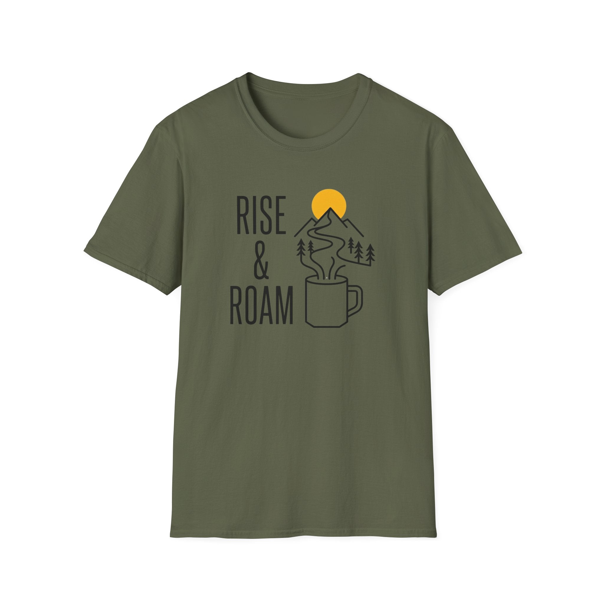 Rise and Roam Morning Mountain Mug Silhouette T-shirt