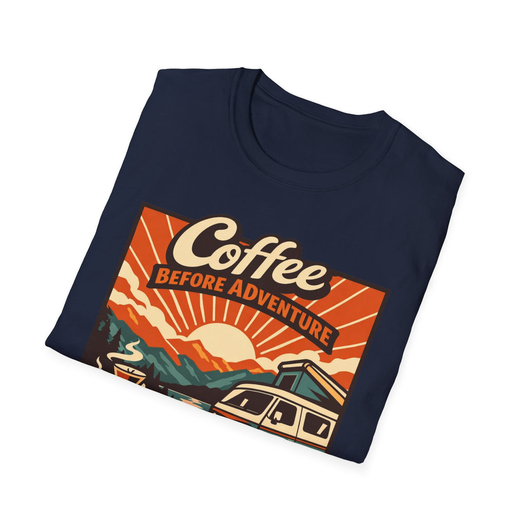 Coffee Before Adventure T-Shirt | Camper Van, Sunrise Camping Graphic