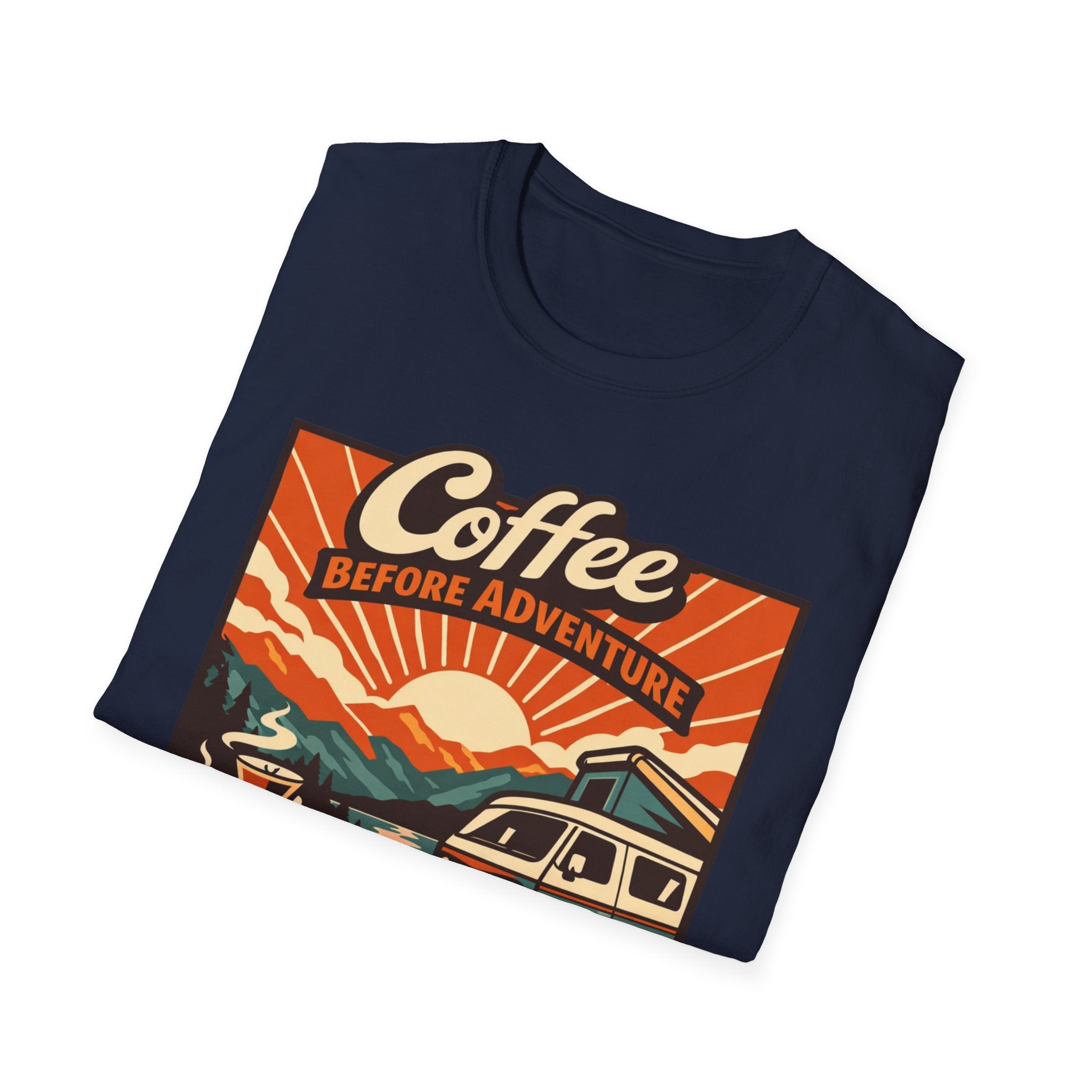 Coffee Before Adventure T-Shirt | Camper Van, Sunrise Camping Graphic