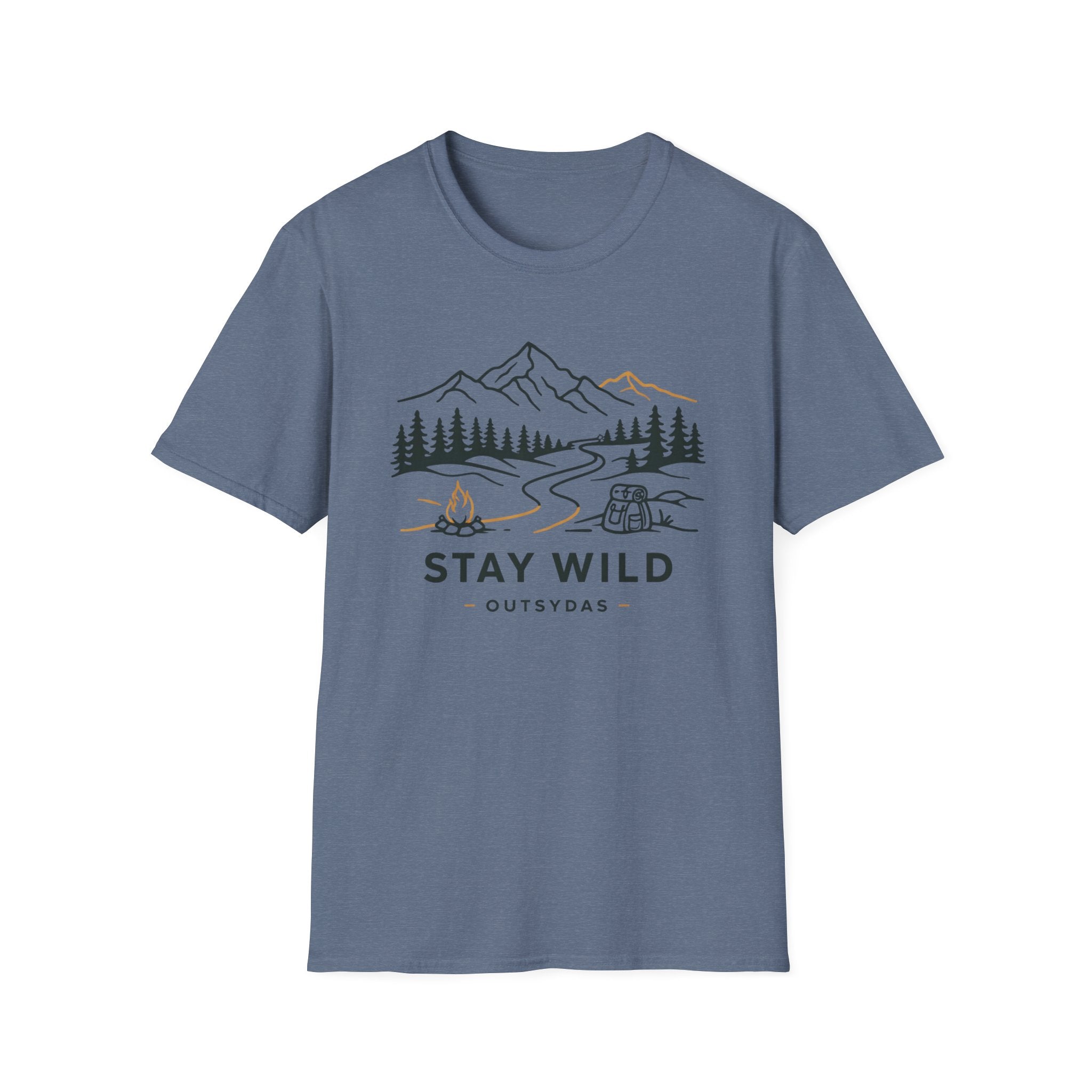 Stay Wild Mountain Campfire Minimalist Line Art T-shirt