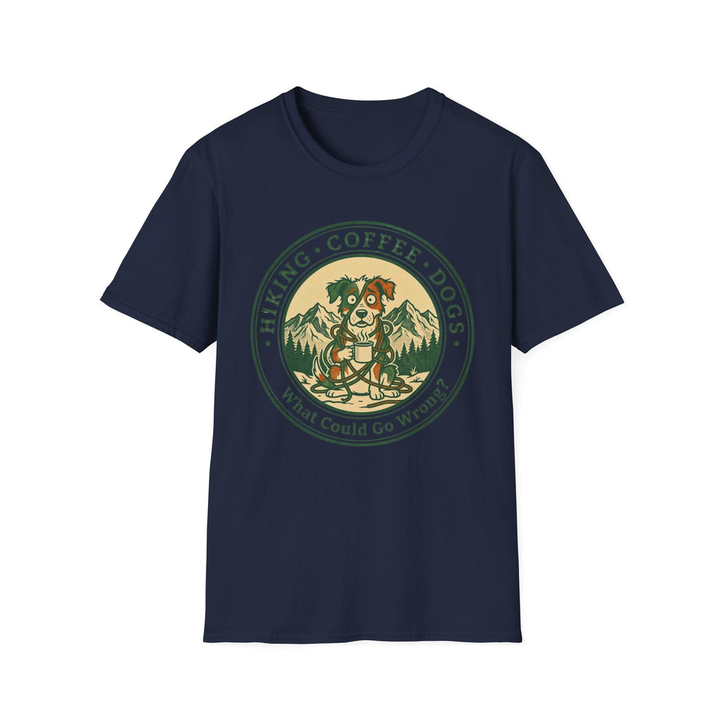 Hiking . Coffee . Dogs . What Could Go Wrong Funny T-Shirt