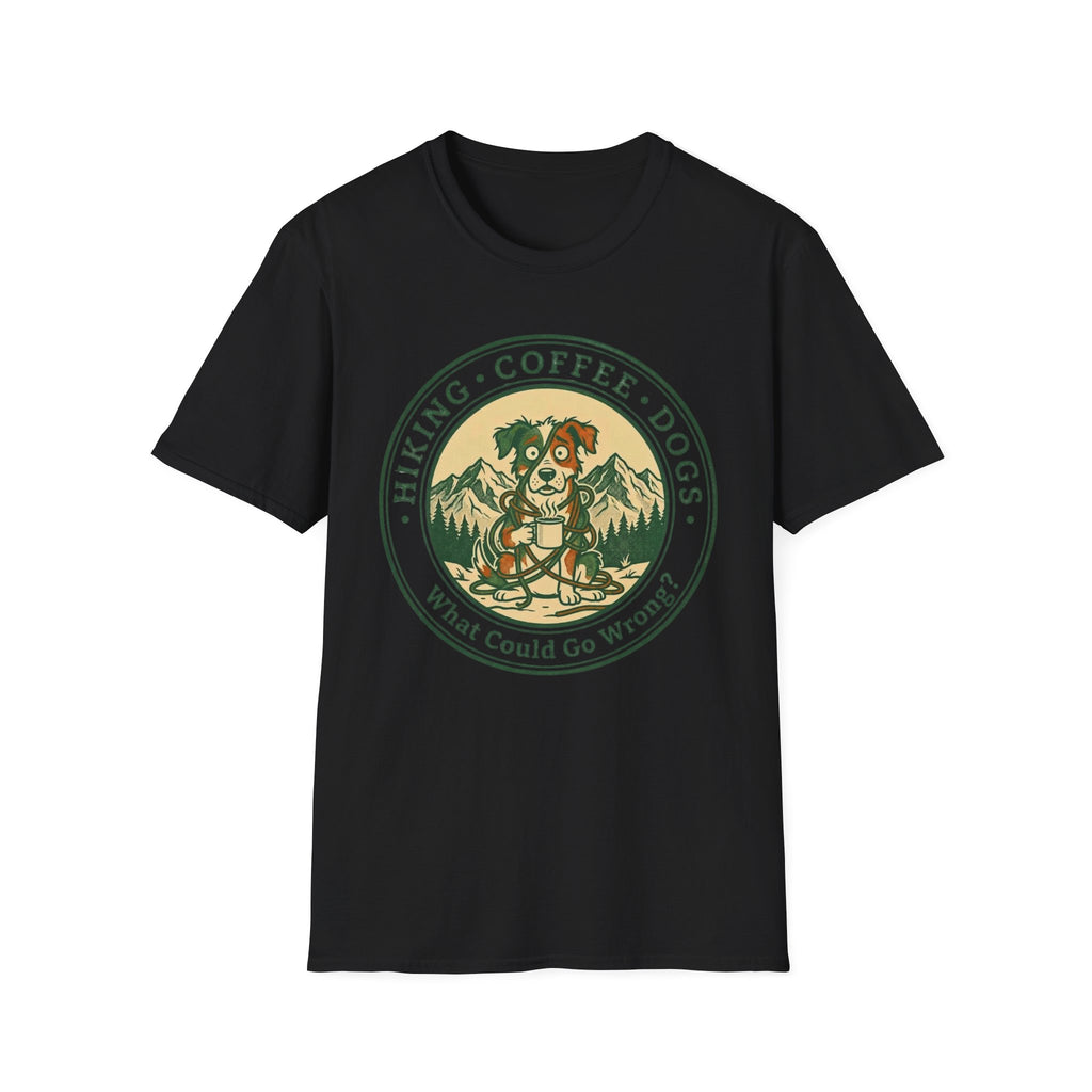 Hiking . Coffee . Dogs . What Could Go Wrong Funny T-Shirt