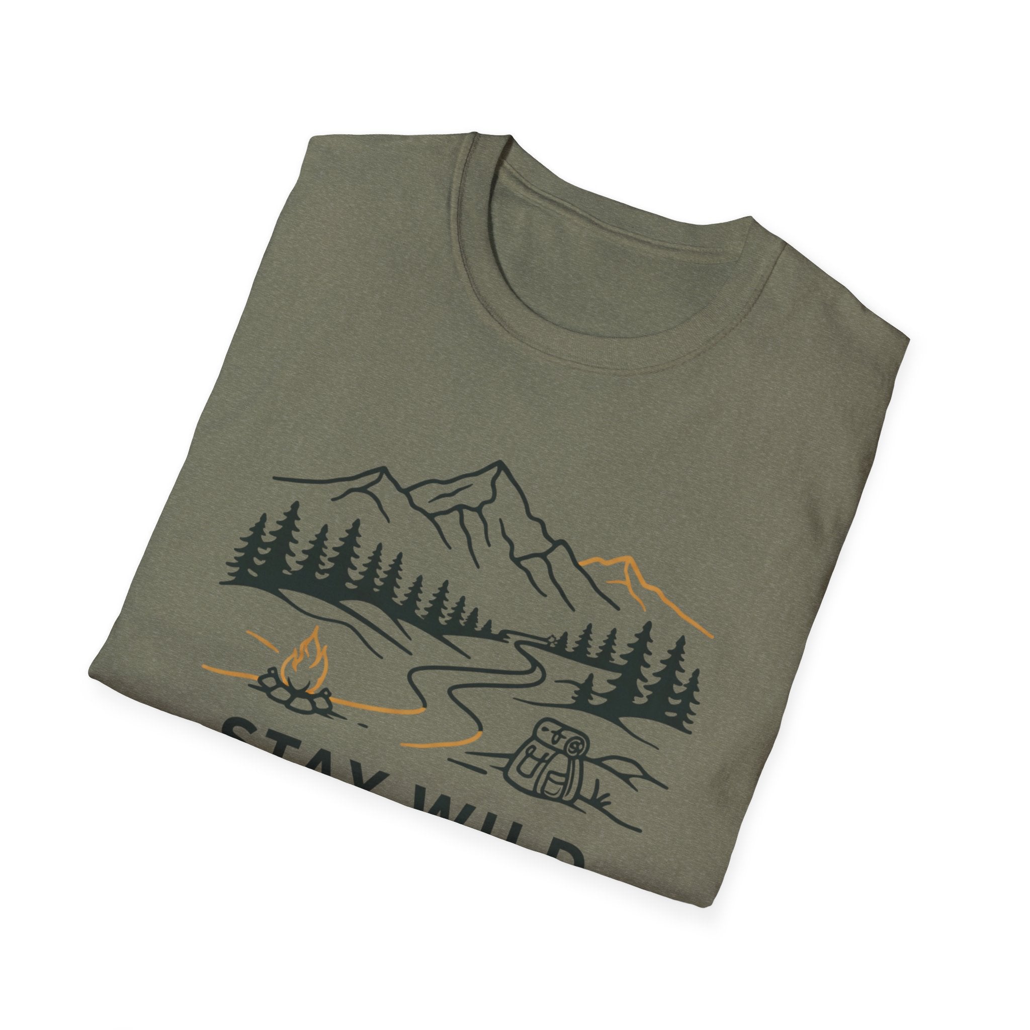 Stay Wild Mountain Campfire Minimalist Line Art T-shirt