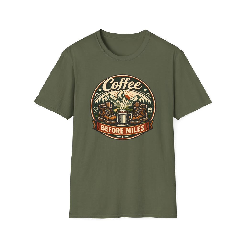 Coffee Before Miles Badge T-Shirt