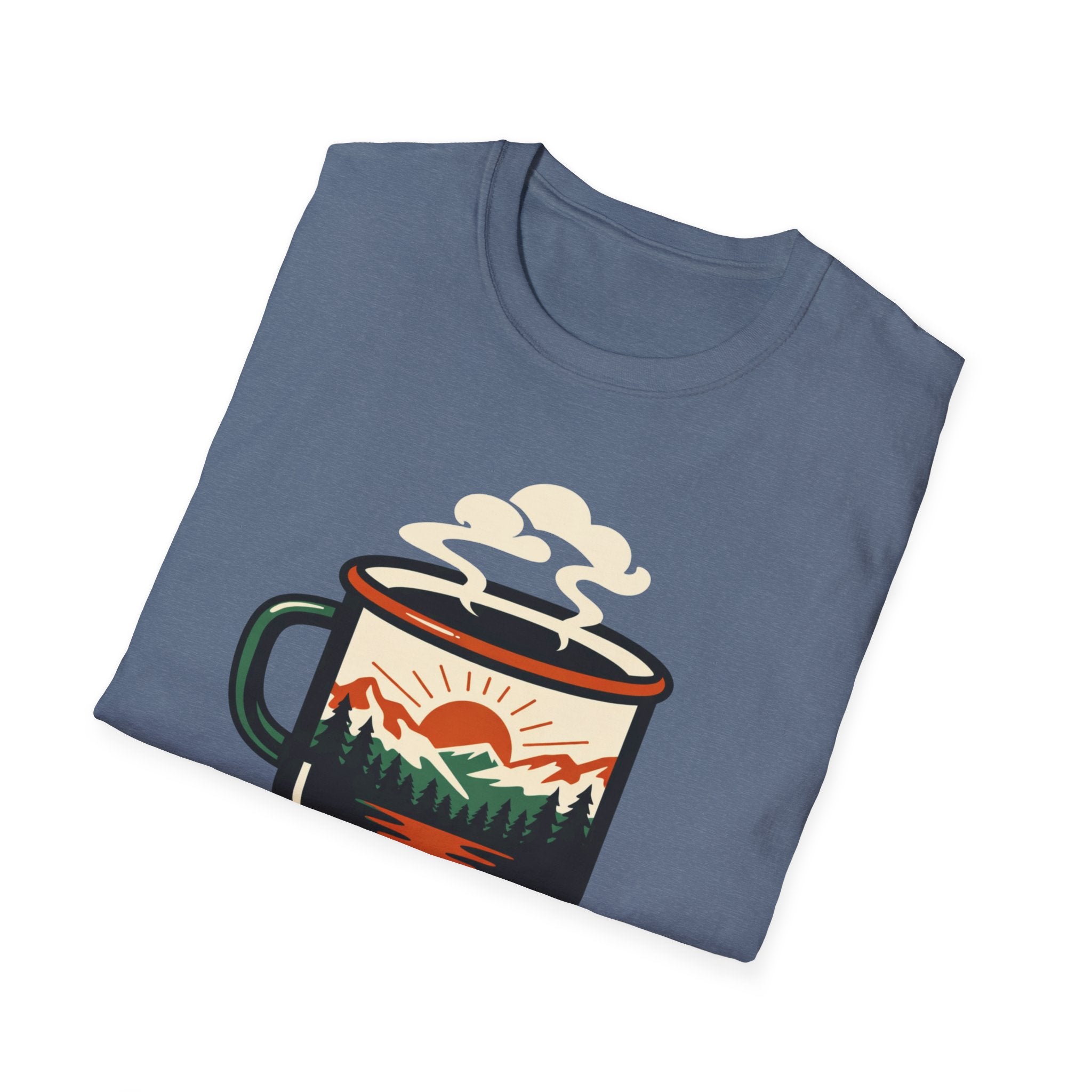 Morning Fuel Coffee T-Shirt — Mountains & Sunrise Graphic