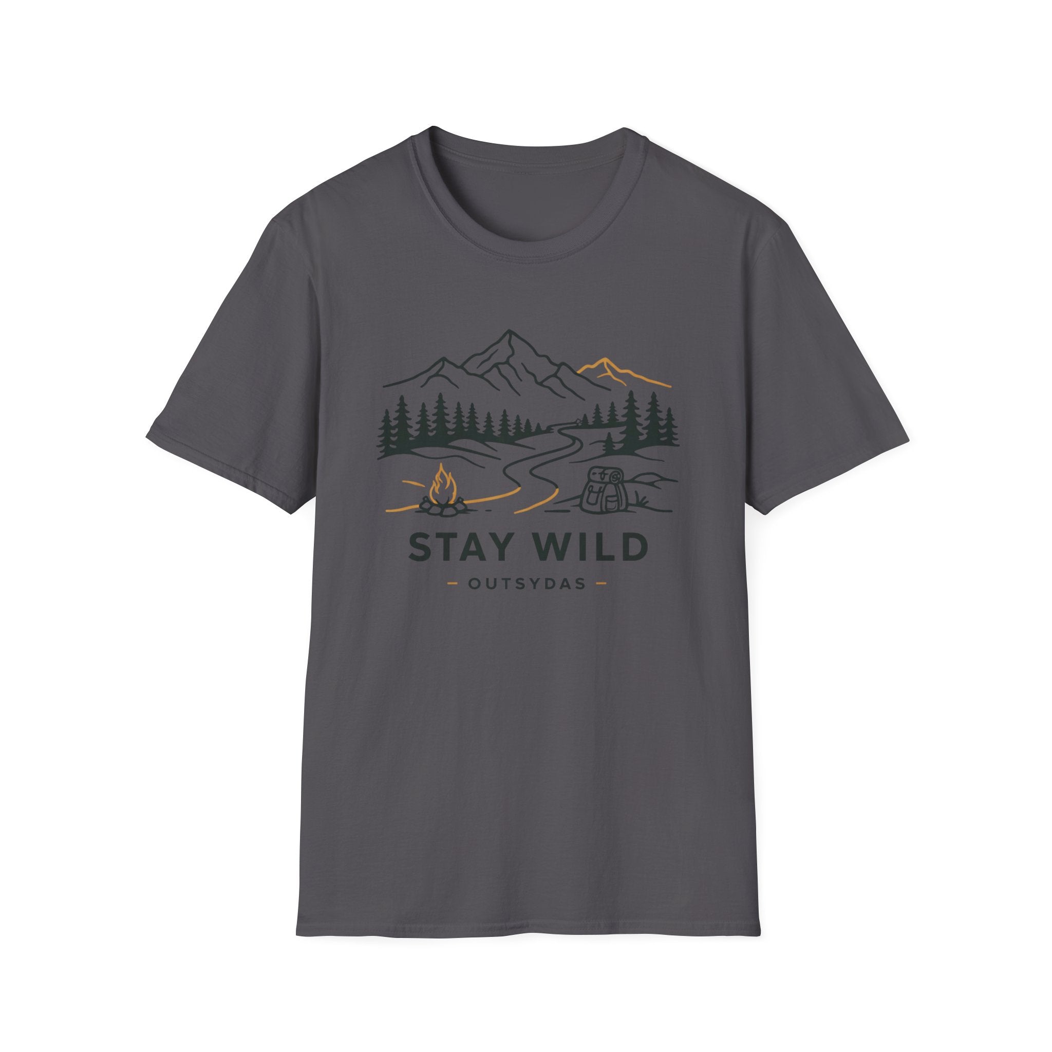 Stay Wild Mountain Campfire Minimalist Line Art T-shirt