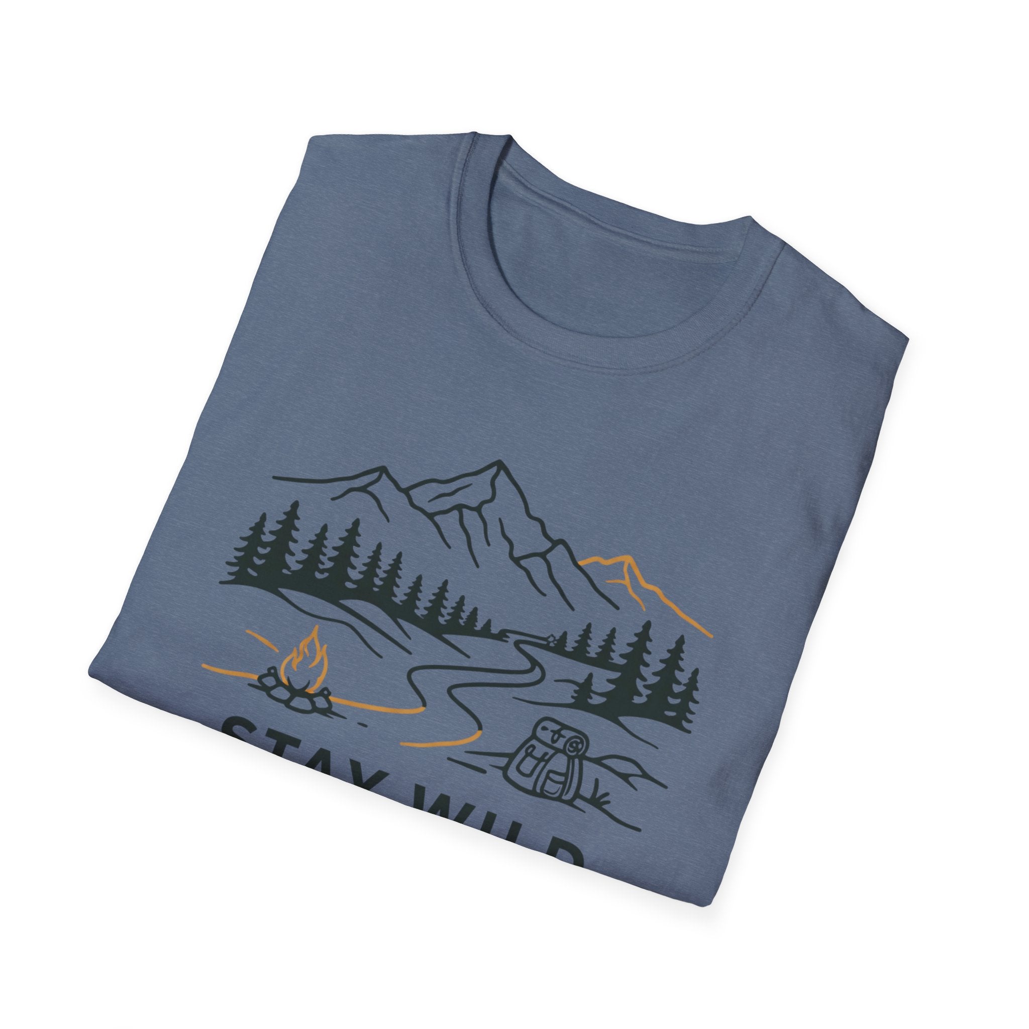 Stay Wild Mountain Campfire Minimalist Line Art T-shirt