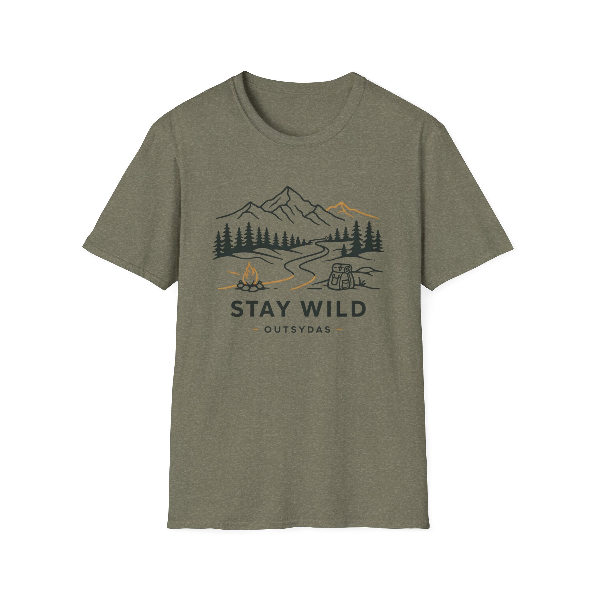 Stay Wild Mountain Campfire Minimalist Line Art T-shirt