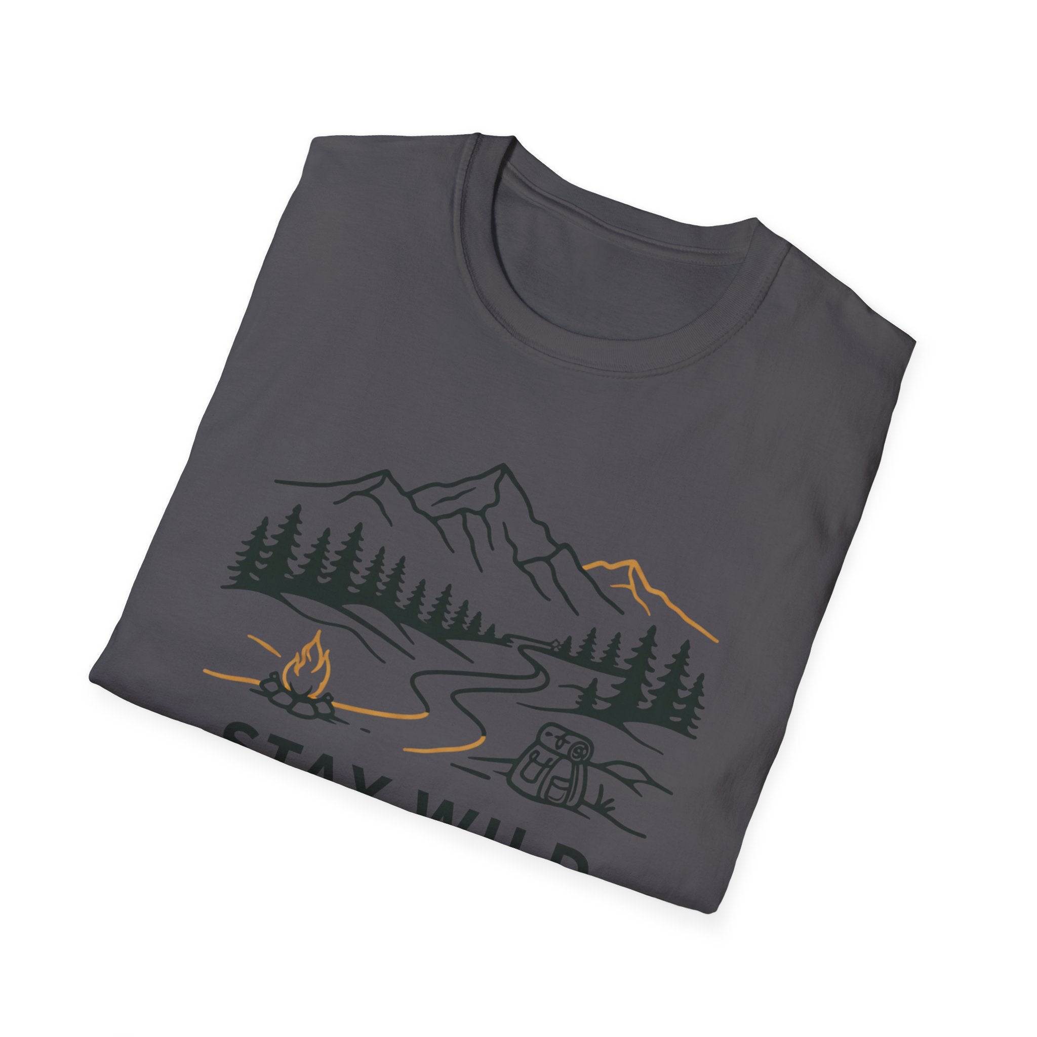 Stay Wild Mountain Campfire Minimalist Line Art T-shirt