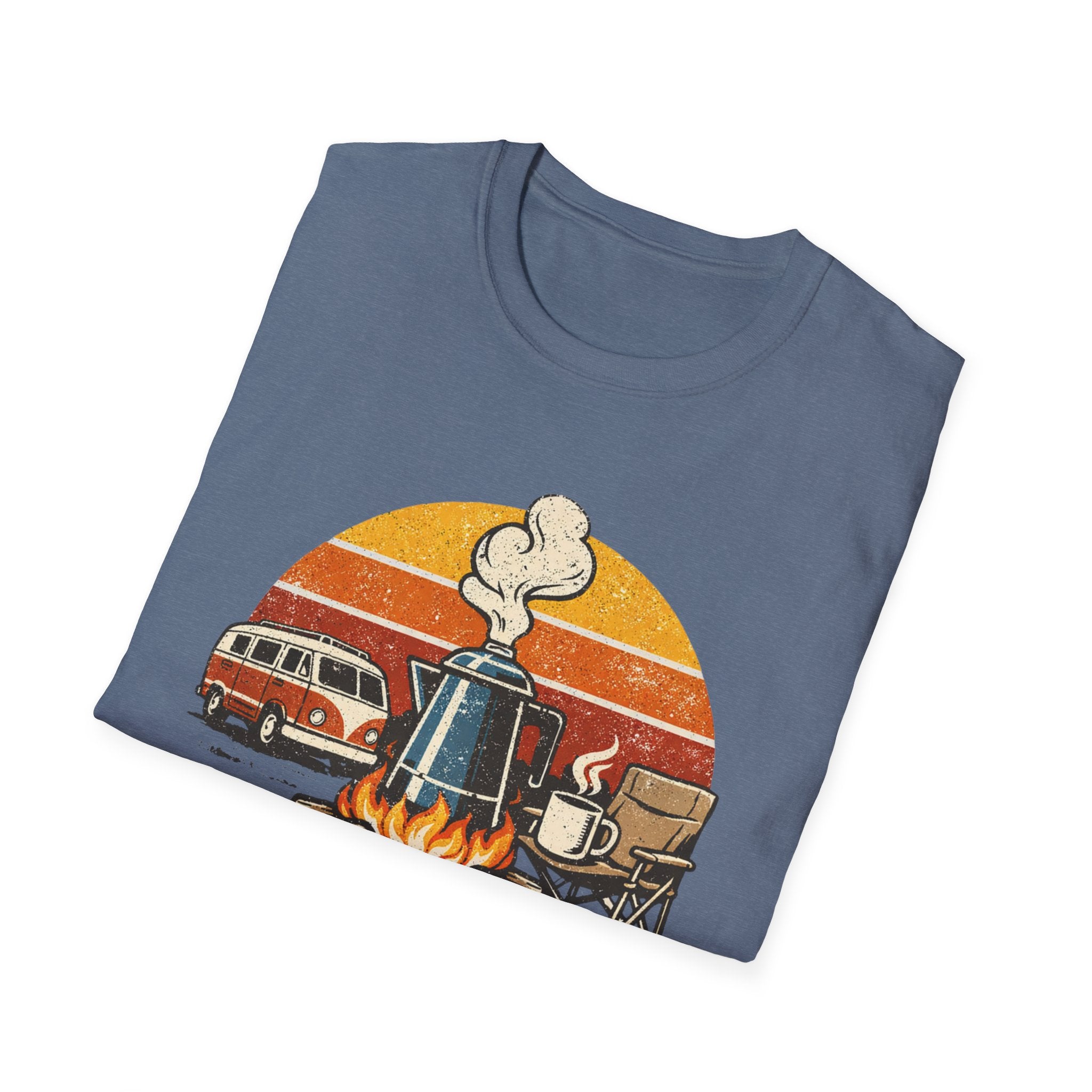 Retro Camping Coffee Break Illustration Rise Brew And Shine T-Shirt