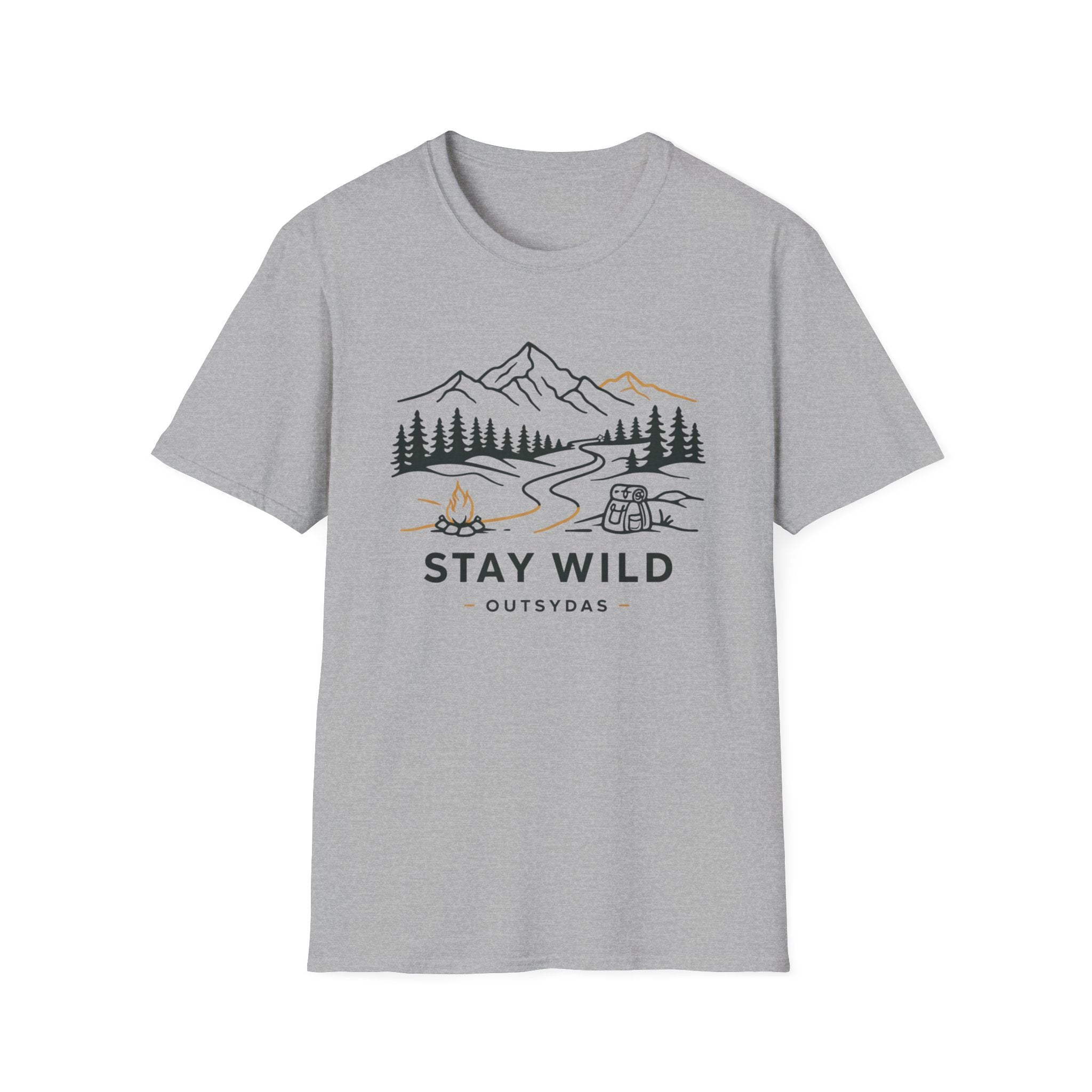 Stay Wild Mountain Campfire Minimalist Line Art T-shirt