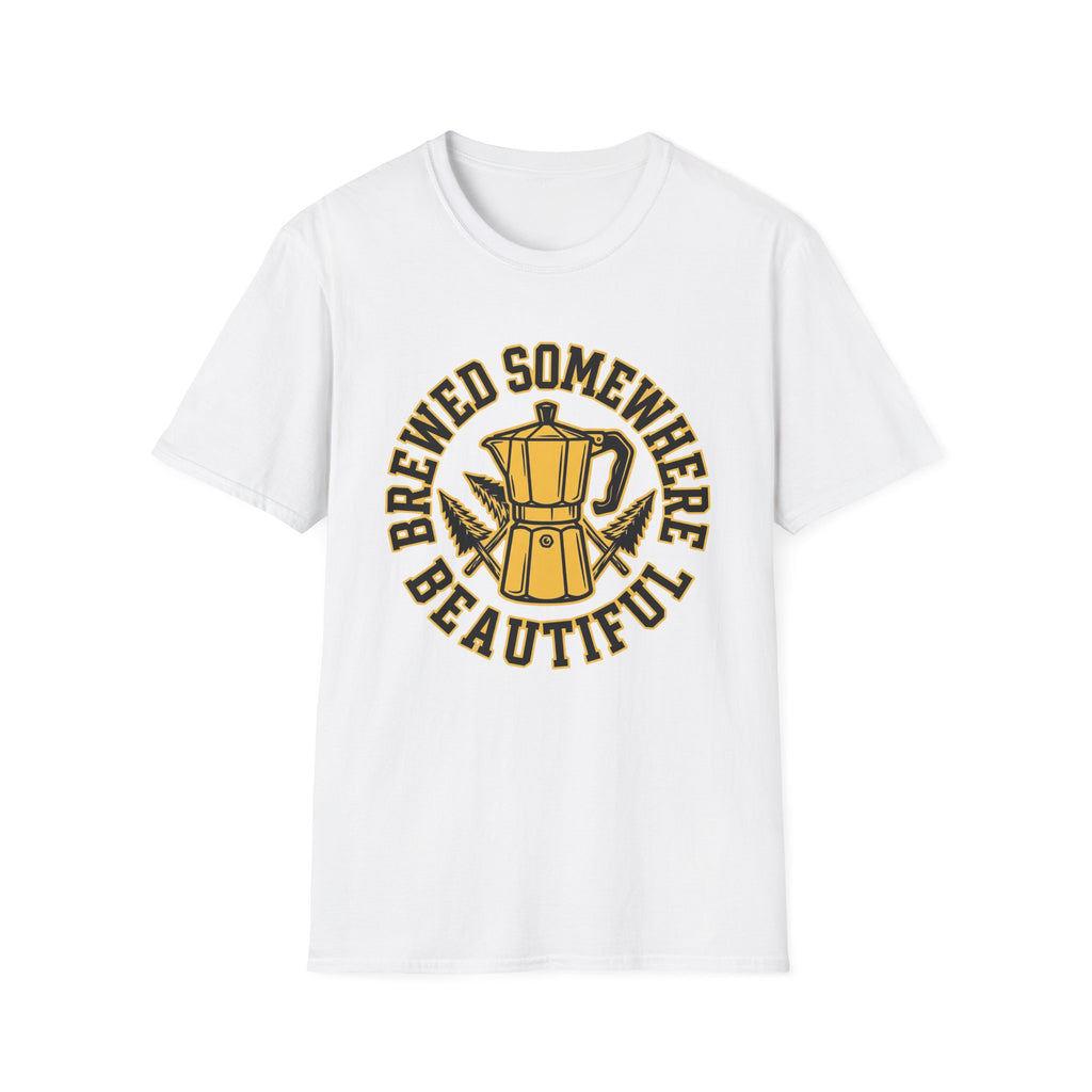 Brewed Somewhere Beautiful Coffee Pot & Tree T-Shirt