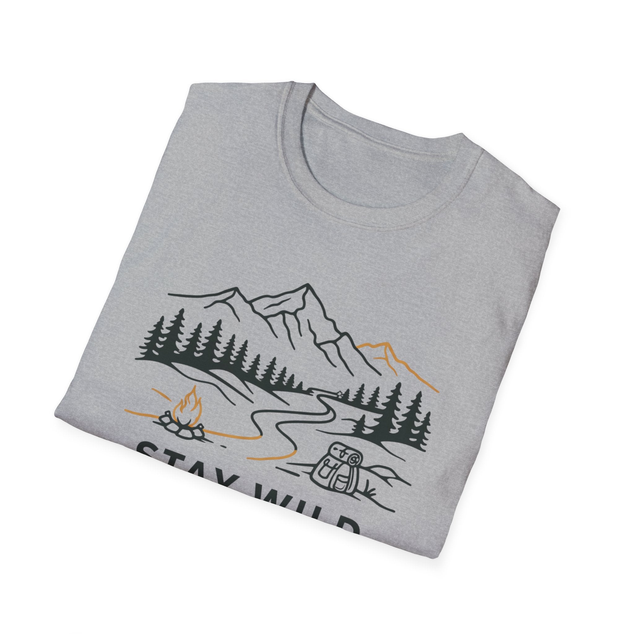 Stay Wild Mountain Campfire Minimalist Line Art T-shirt