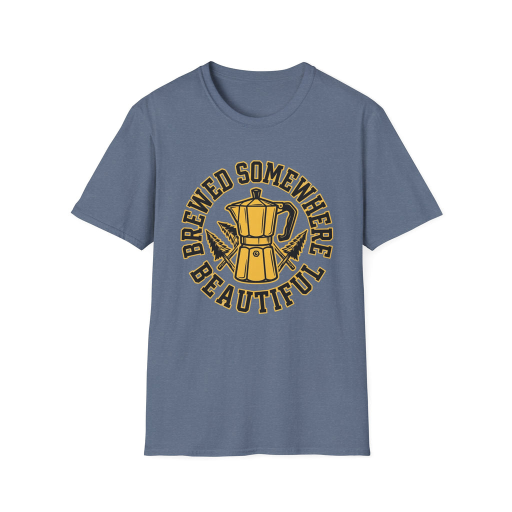 Brewed Somewhere Beautiful Coffee Pot & Tree T-Shirt