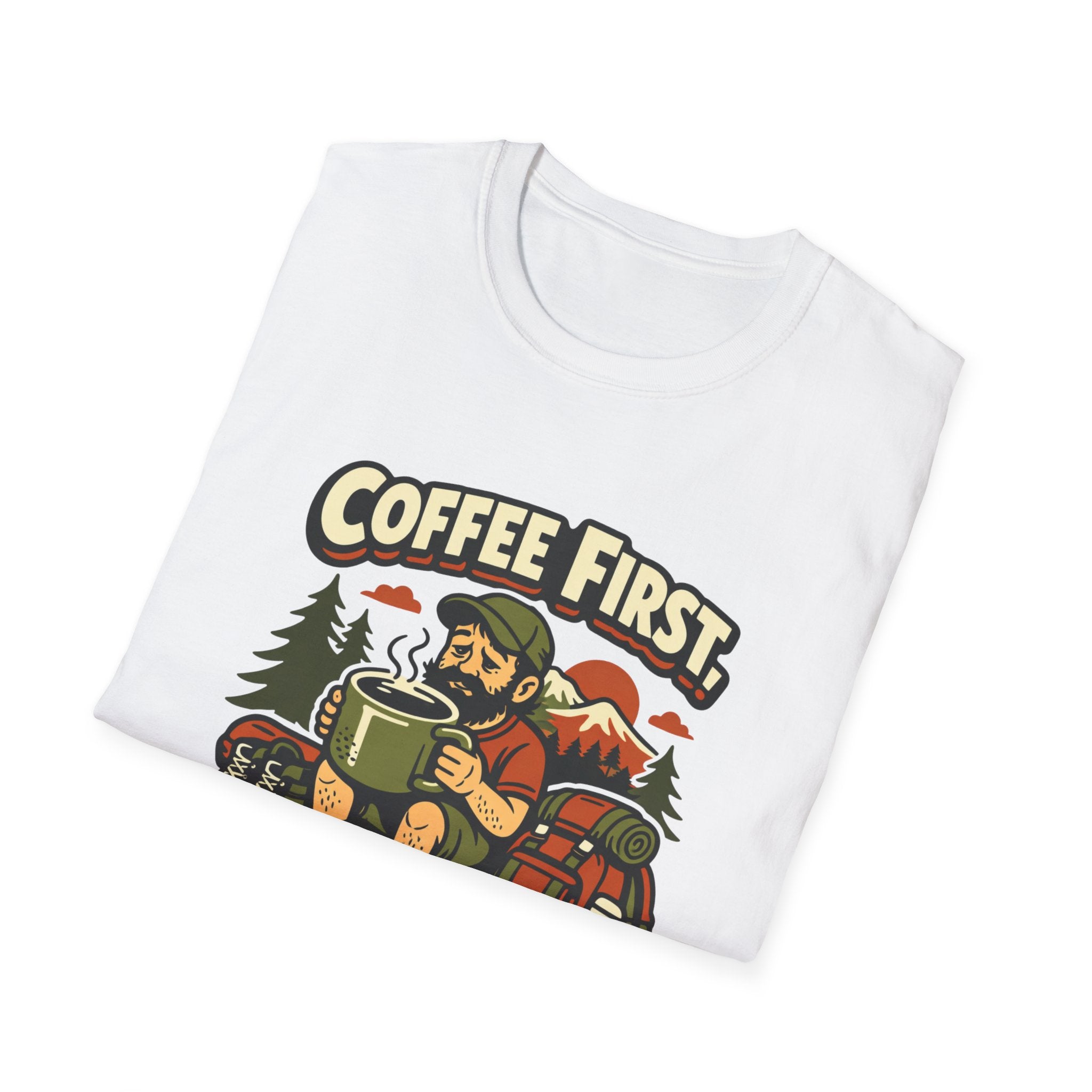 Coffee First Hike Later T-Shirt | Bearded Man Hiker