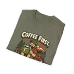 Coffee First Hike Later T-Shirt | Bearded Man Hiker