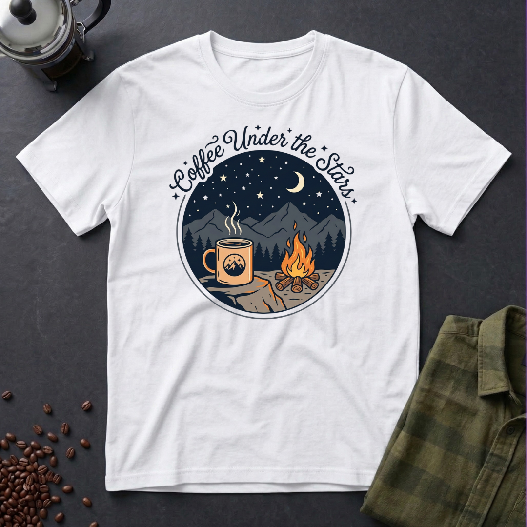 Coffee Under The Stars Cartoon Style T-Shirt