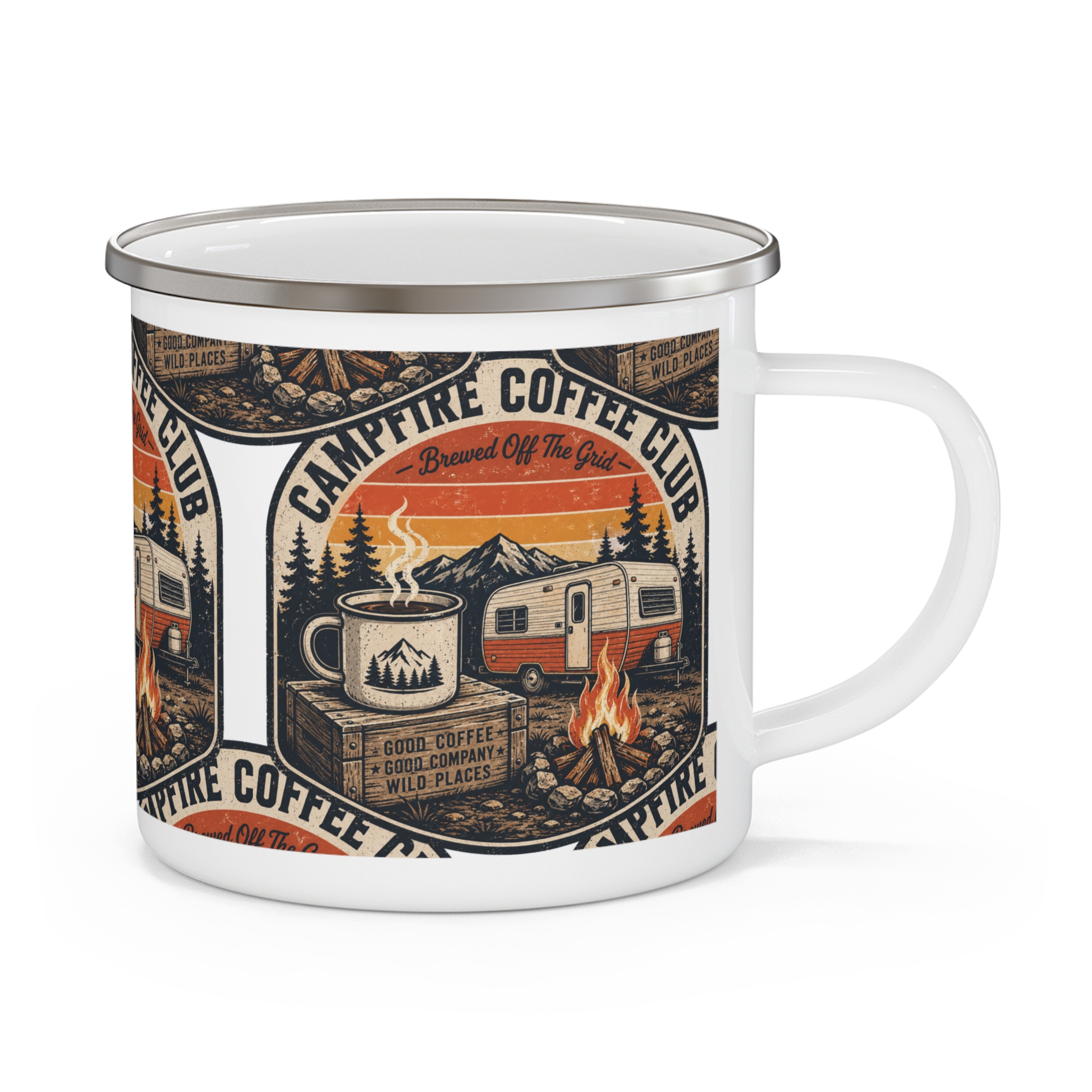 Campfire Coffee Club Camper Enamel Camping Mug