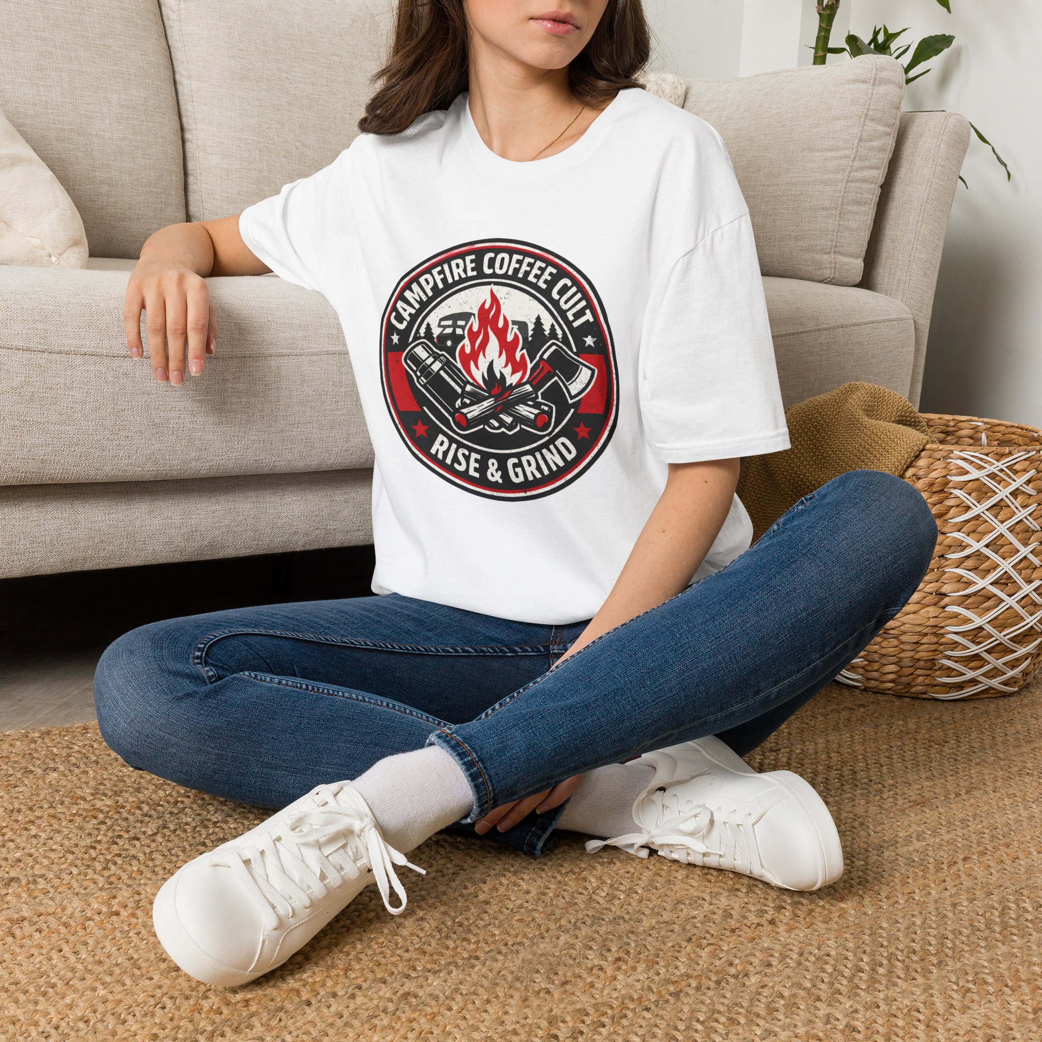 Campfire Coffee Cult Rise & Grind Emblem T-Shirt - Image 2