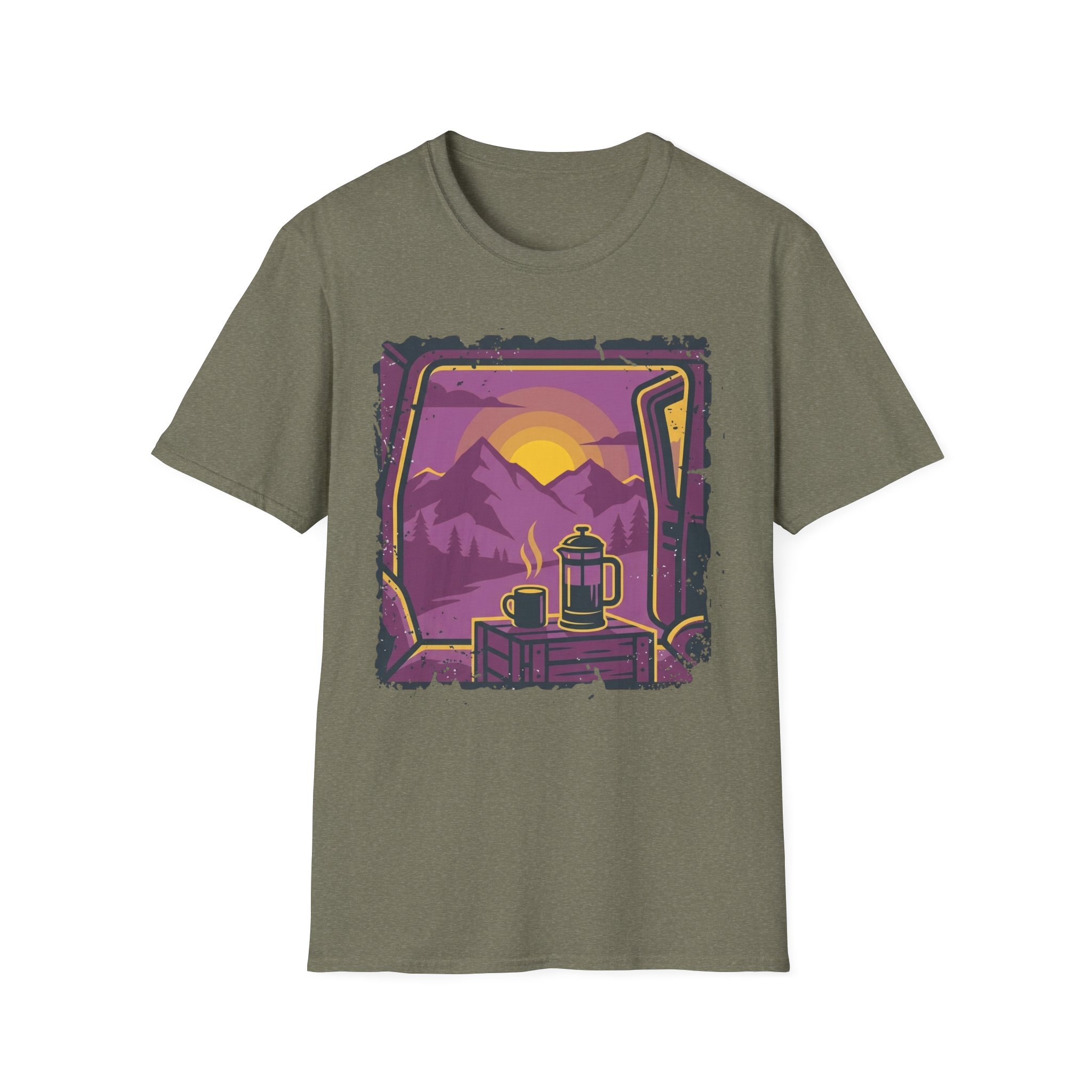 Purple Sunset Van Life Coffee French Press T-shirt - Image 15