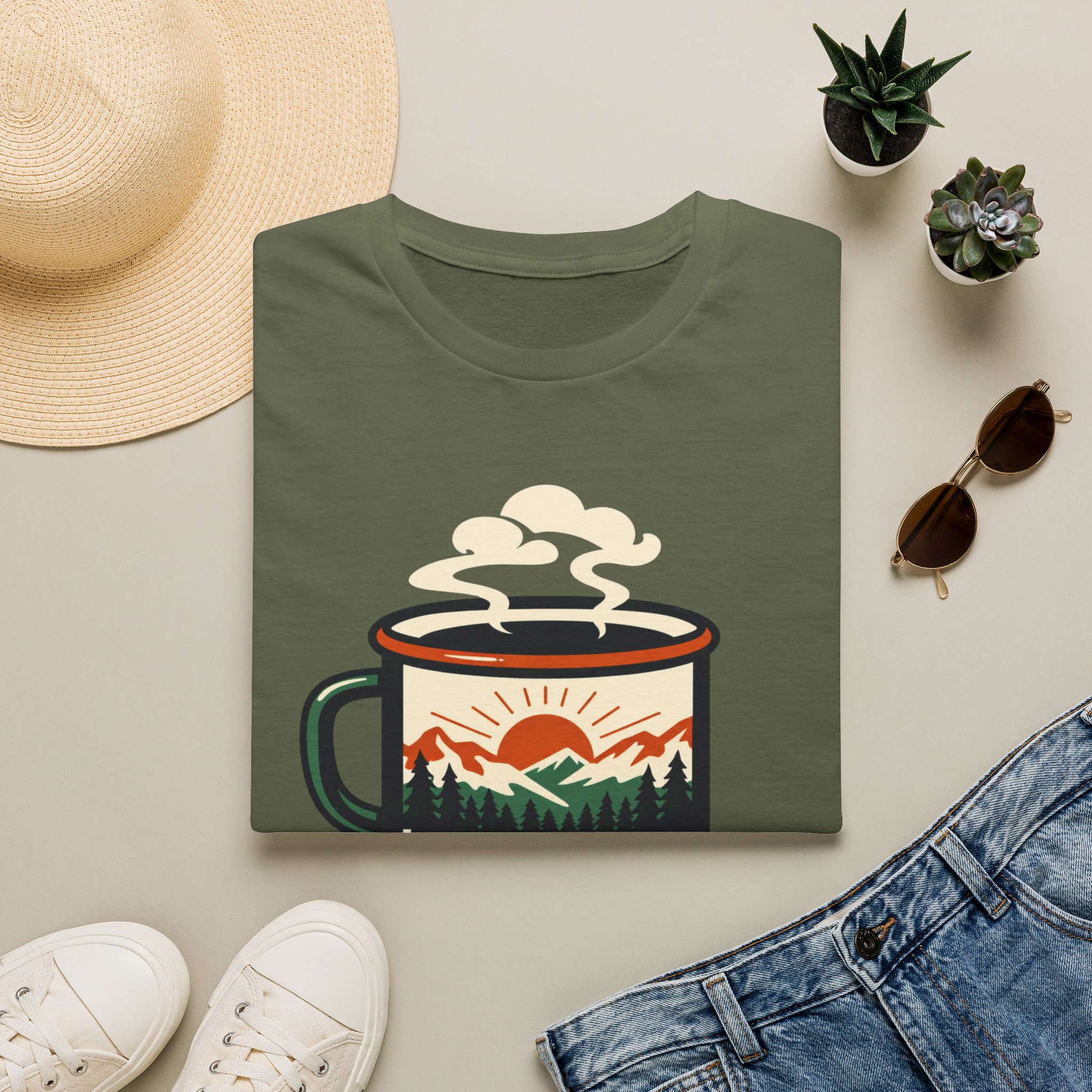 Morning Fuel Coffee T-Shirt — Mountains & Sunrise Graphic - Image 17