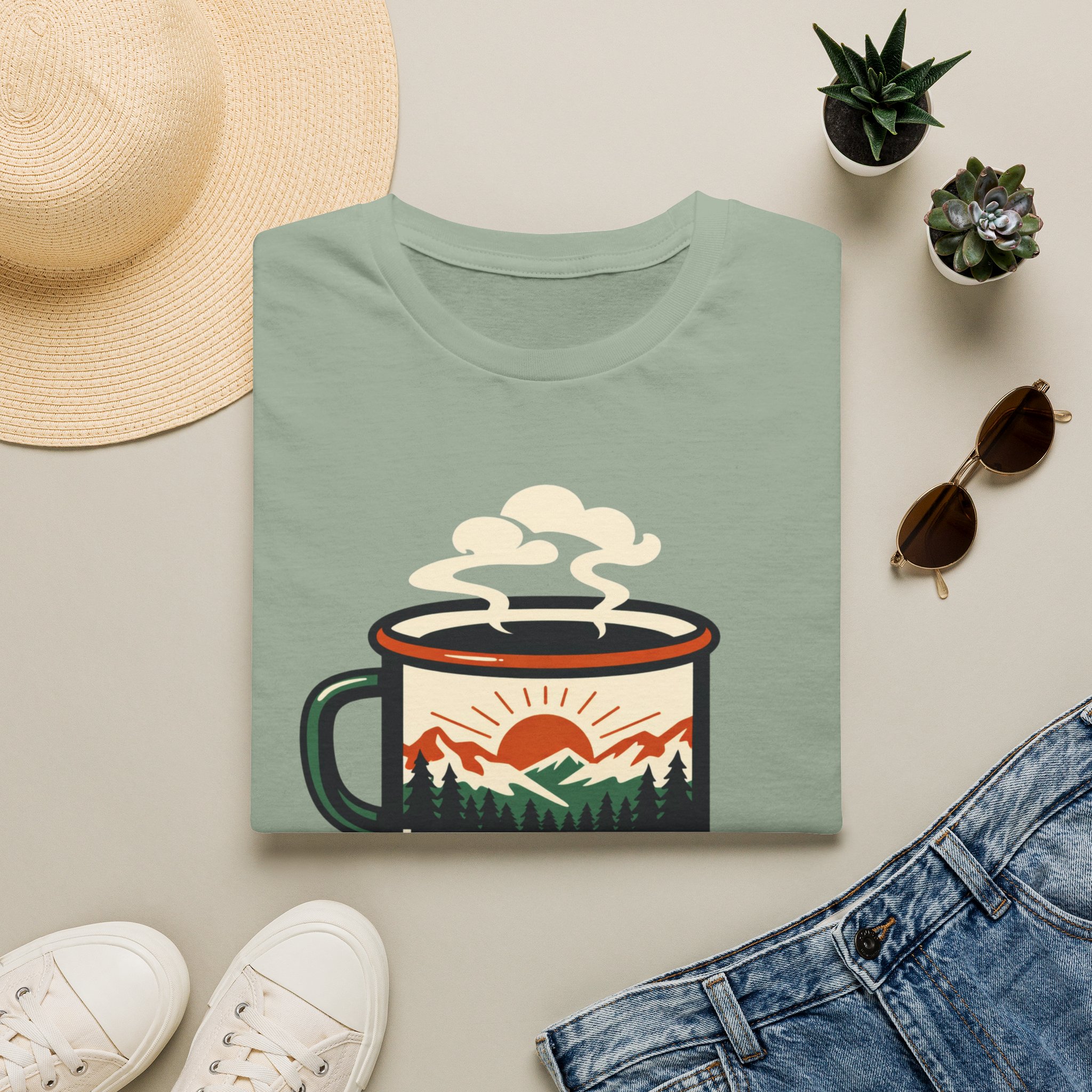Morning Fuel Coffee T-Shirt — Mountains & Sunrise Graphic - Image 21
