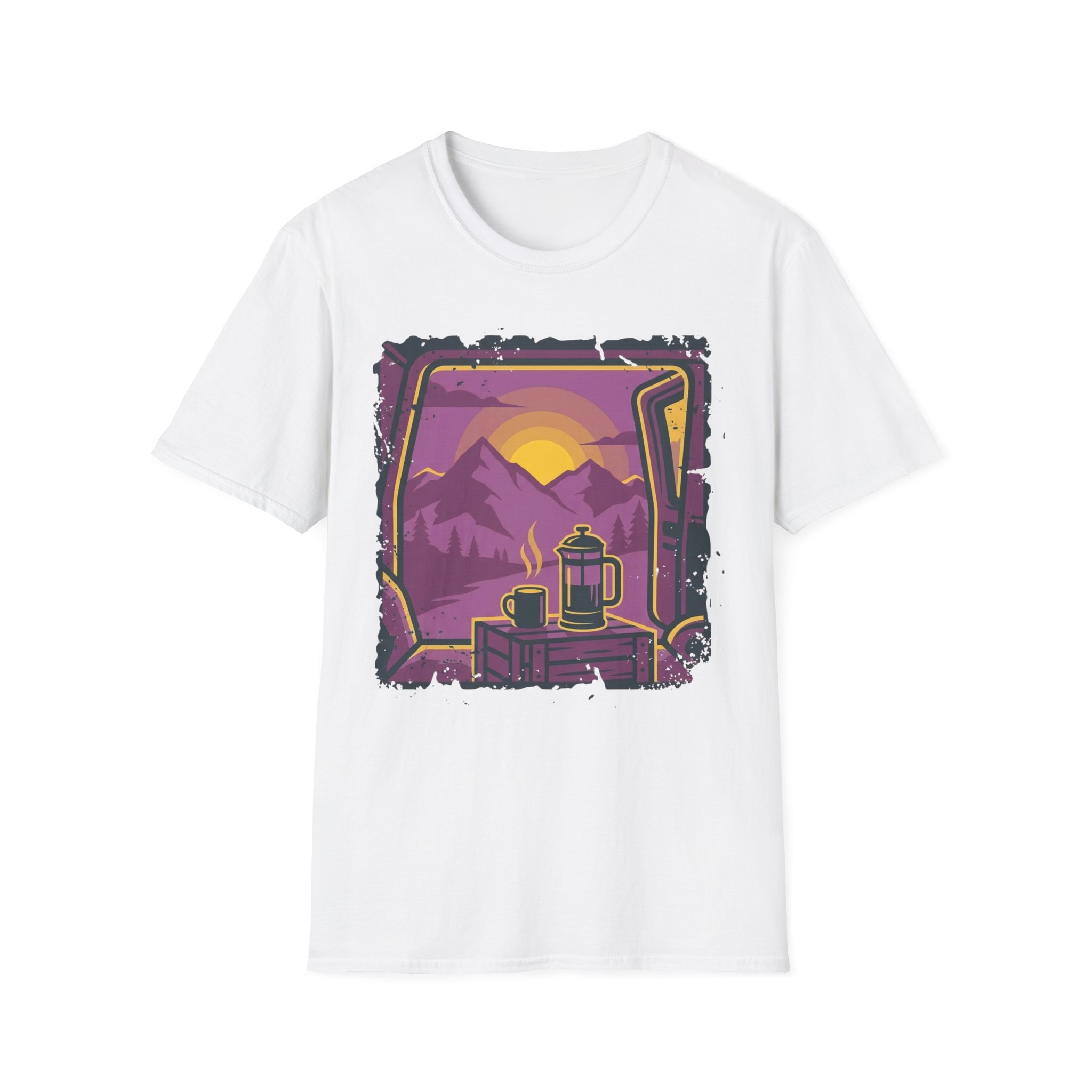 Purple Sunset Van Life Coffee French Press T-shirt - Image 3