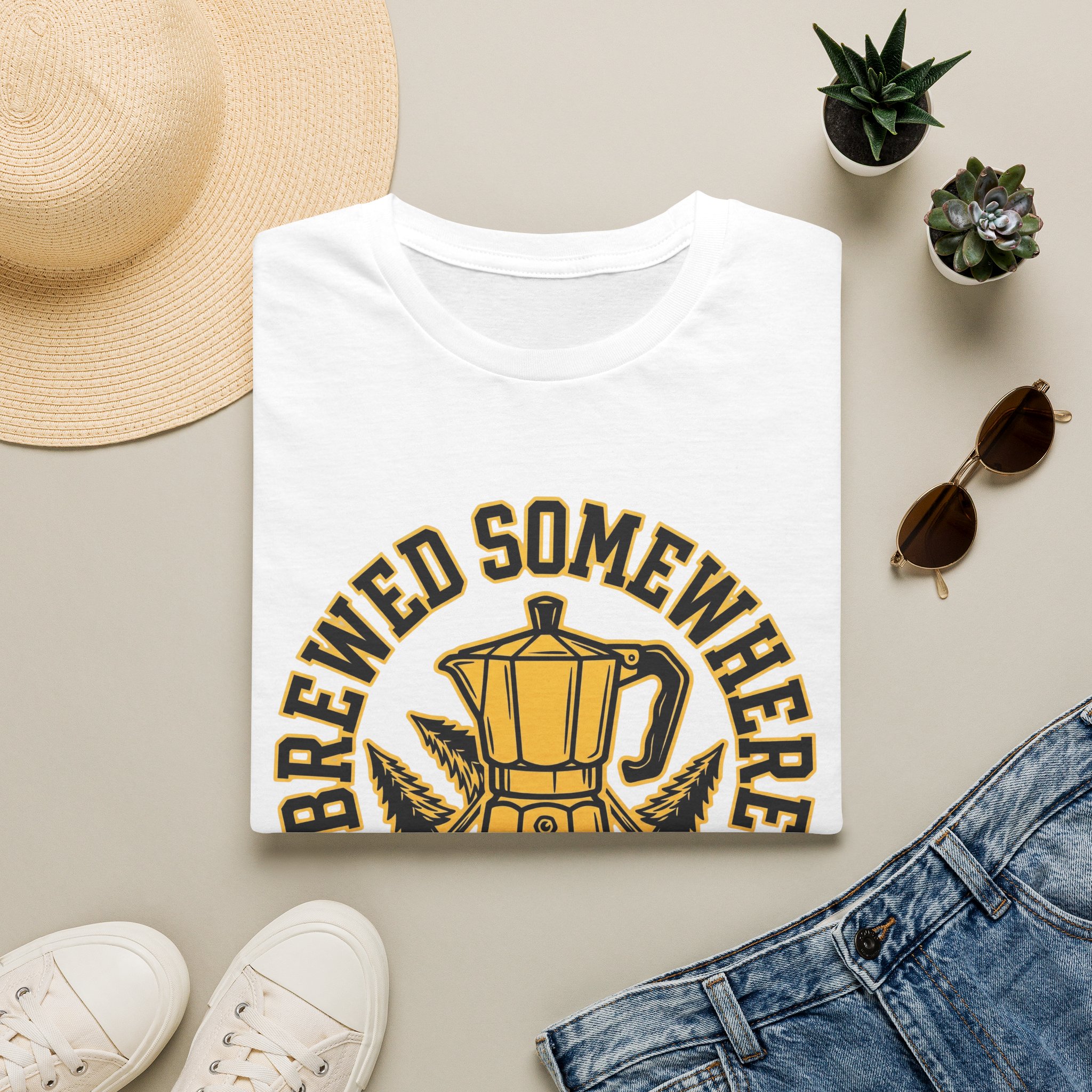 Brewed Somewhere Beautiful Coffee Pot & Tree T-Shirt