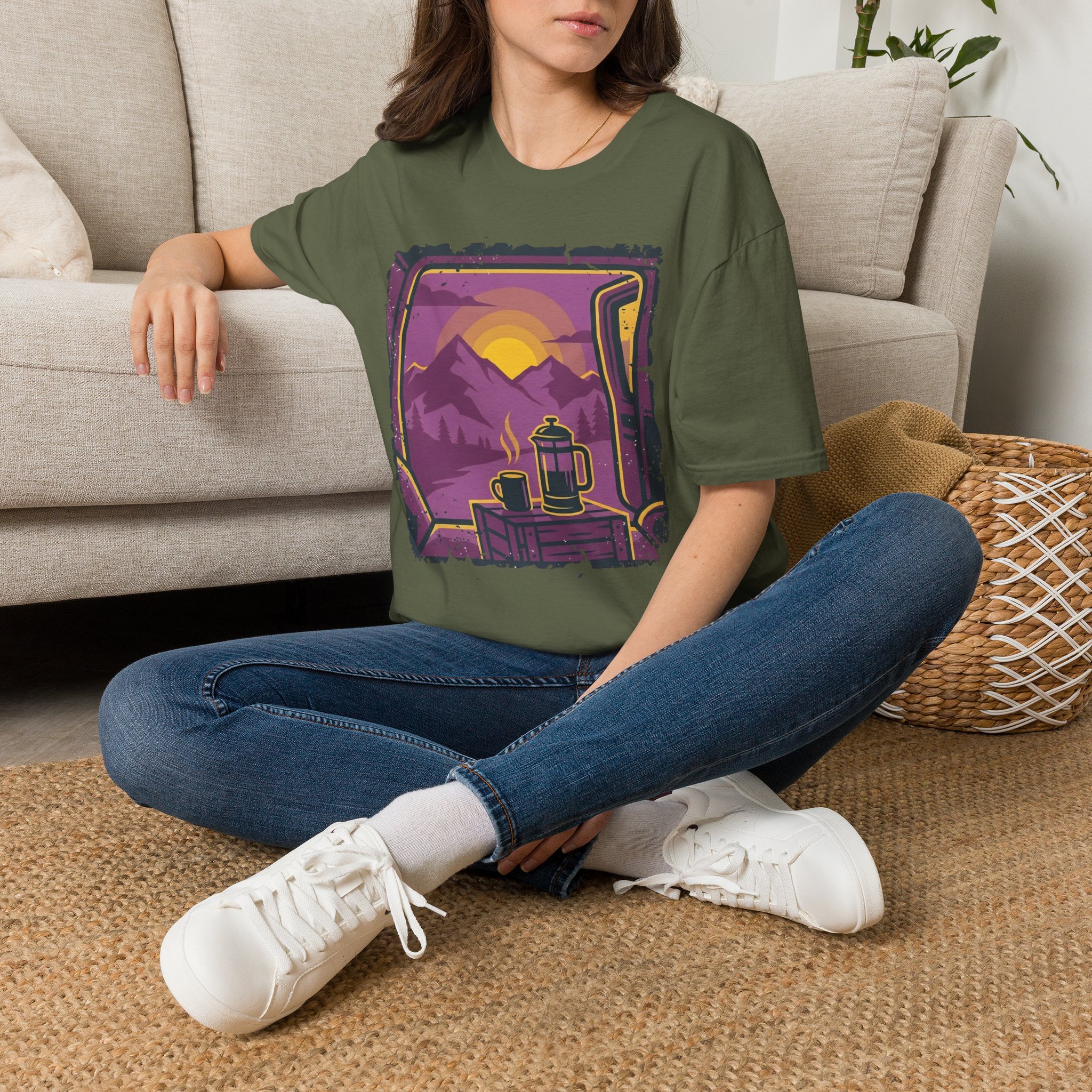 Purple Sunset Van Life Coffee French Press T-shirt - Image 18