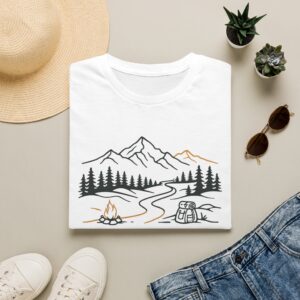 Stay Wild Mountain Campfire Minimalist Line Art T-shirt