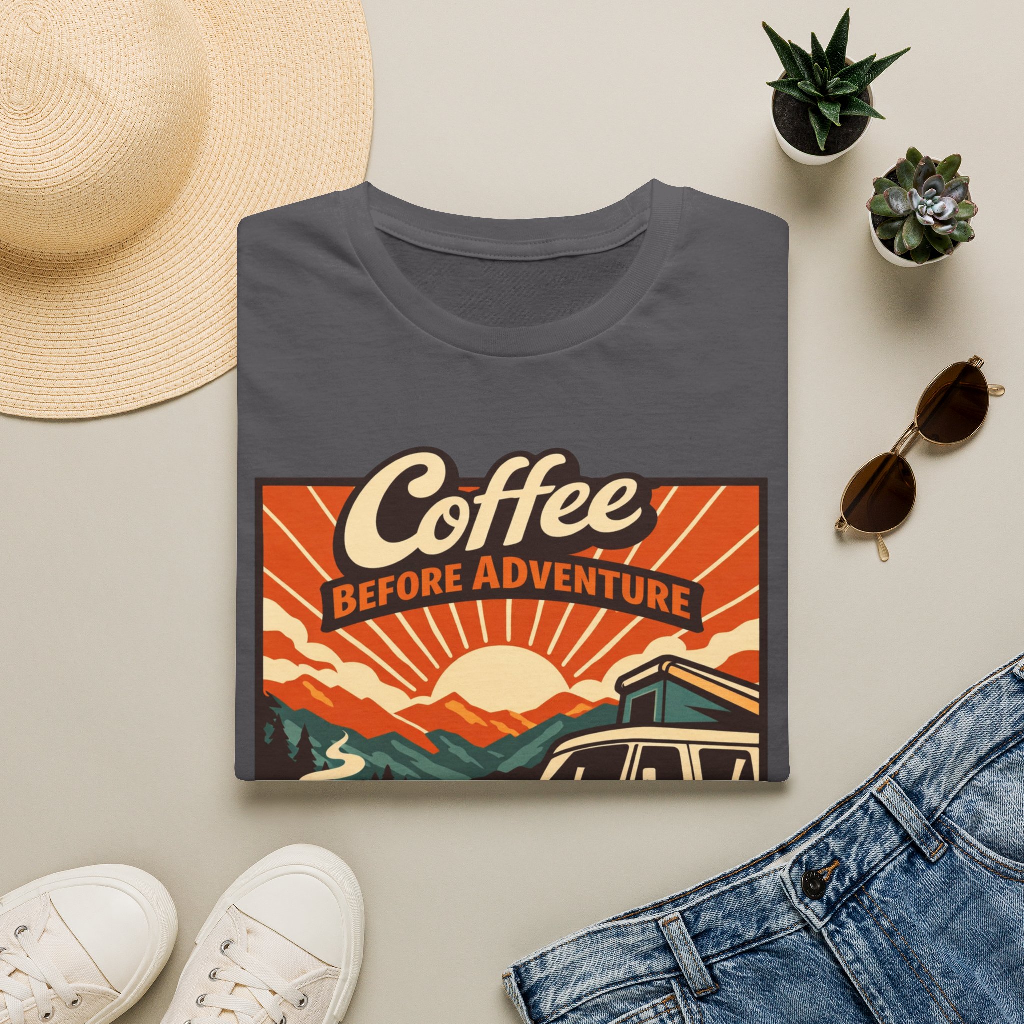 Coffee Before Adventure T-Shirt | Camper Van, Sunrise Camping Graphic - Image 25