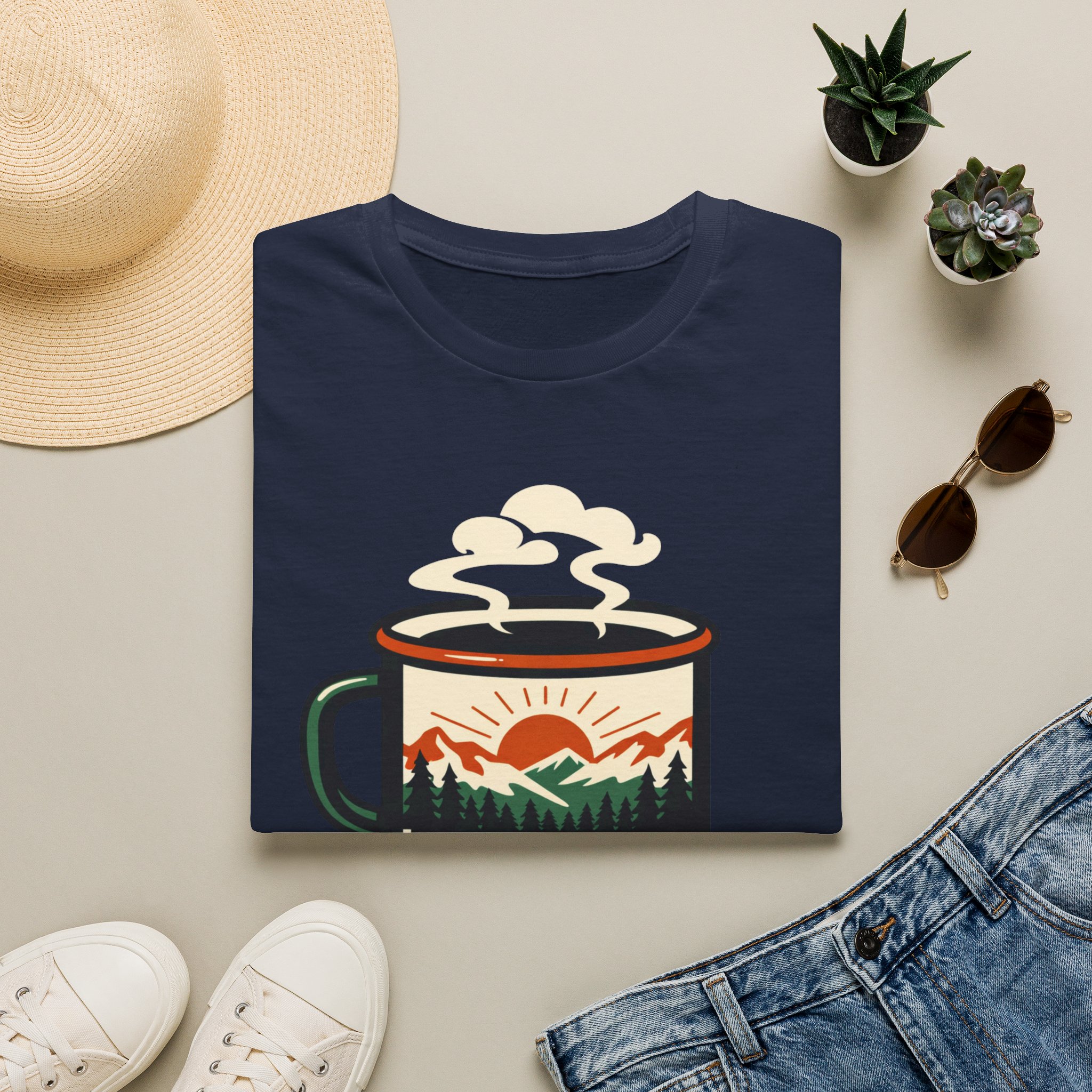 Morning Fuel Coffee T-Shirt — Mountains & Sunrise Graphic - Image 33