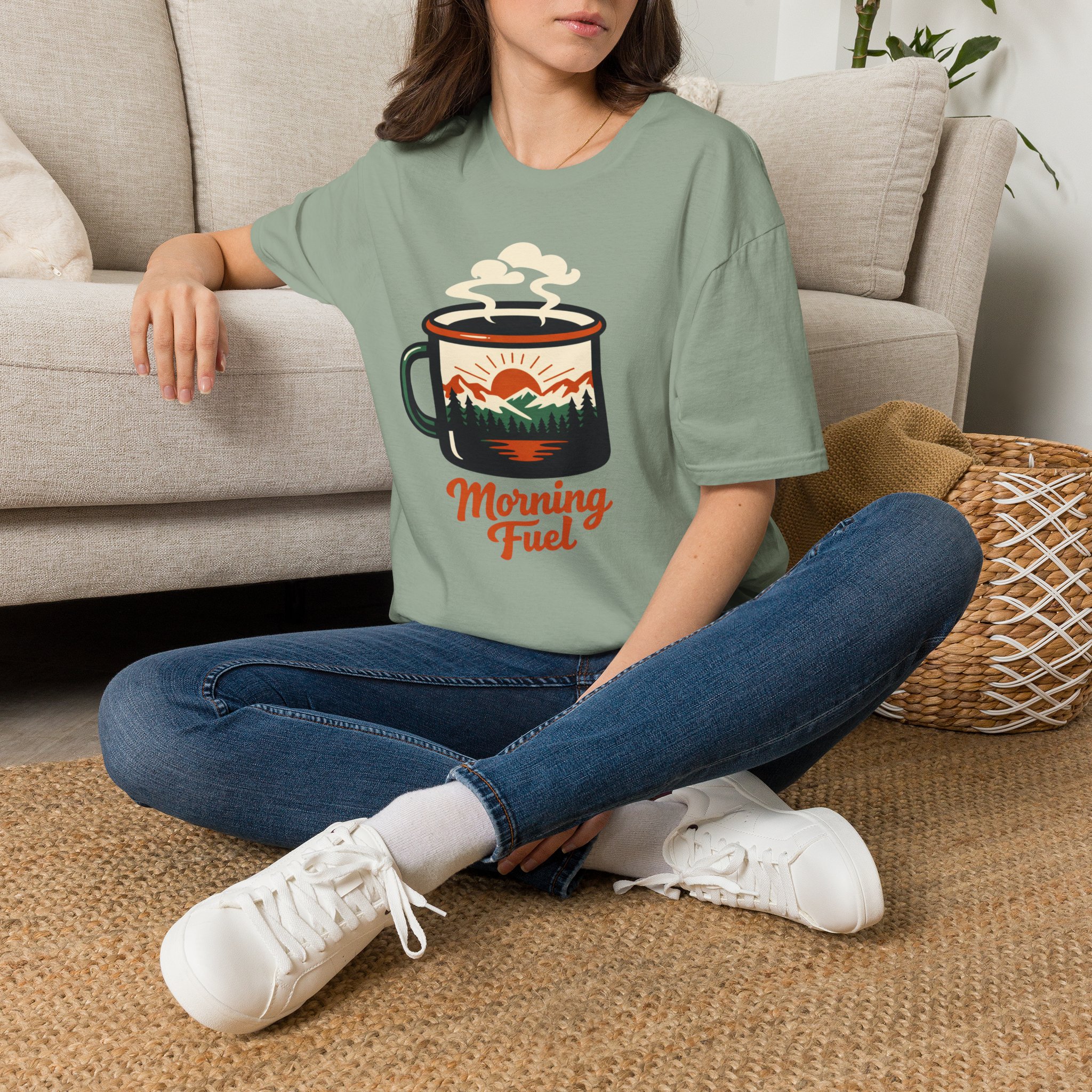 Morning Fuel Coffee T-Shirt — Mountains & Sunrise Graphic - Image 22