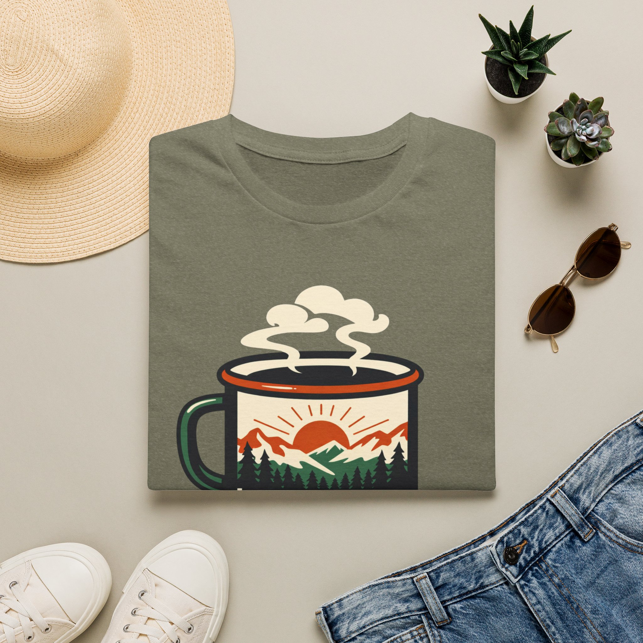 Morning Fuel Coffee T-Shirt — Mountains & Sunrise Graphic - Image 13