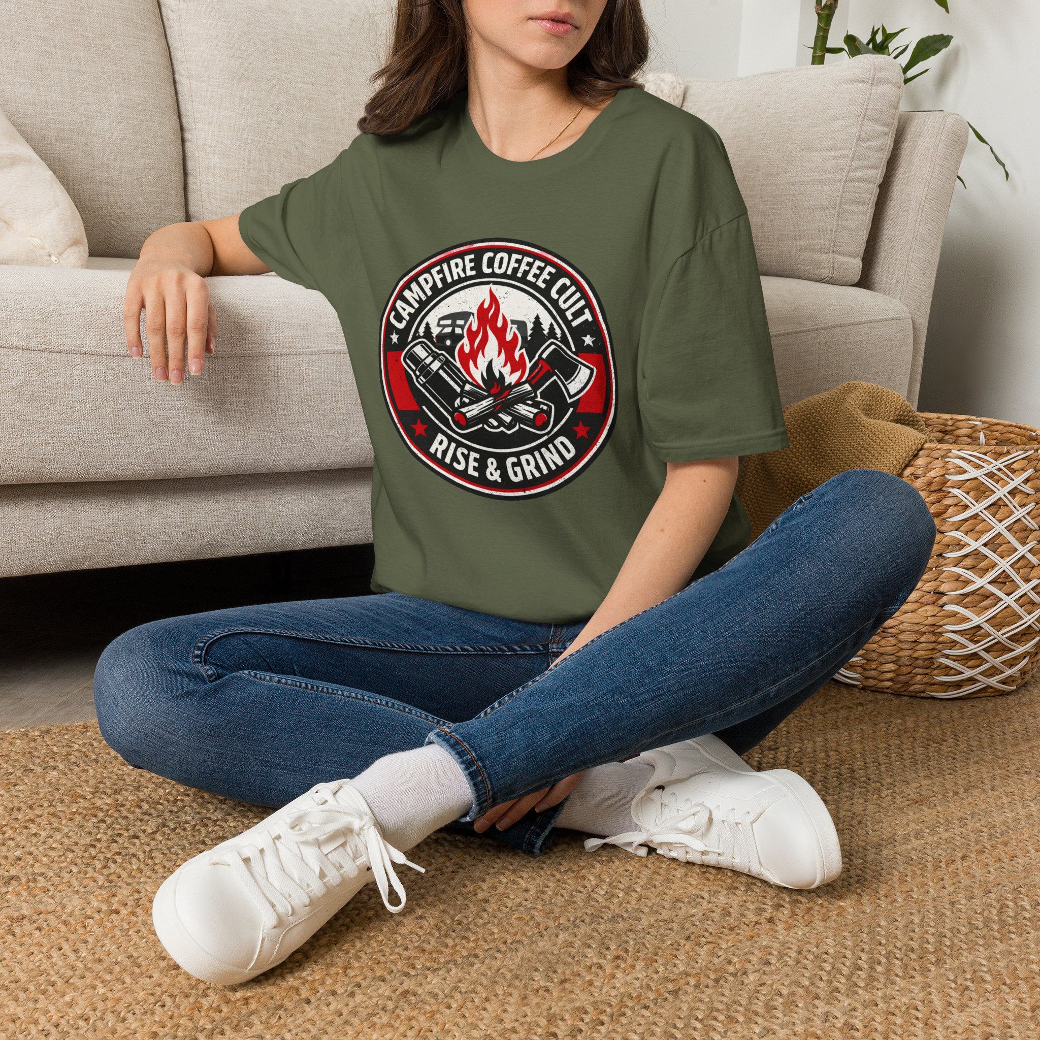 Campfire Coffee Cult Rise & Grind Emblem T-Shirt - Image 18