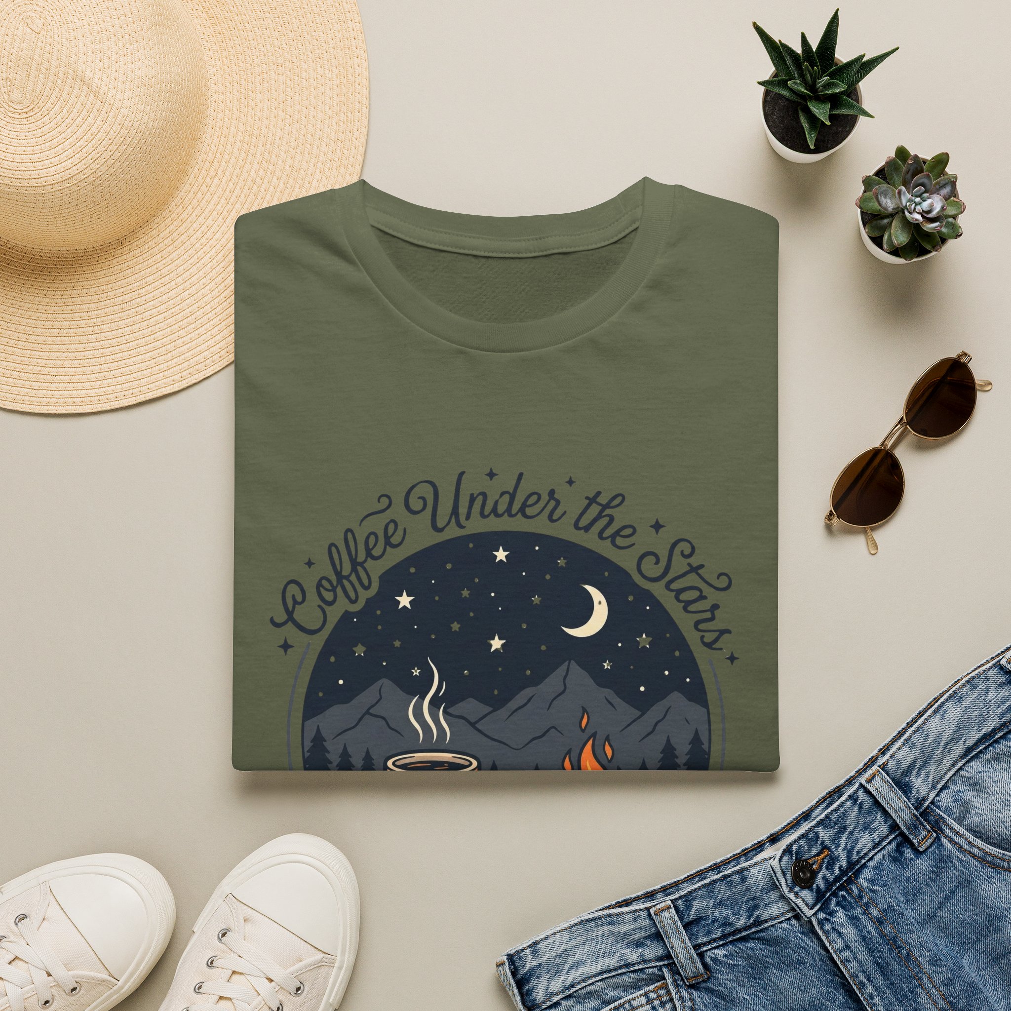 Coffee Under The Stars Cartoon Style T-Shirt - Image 9