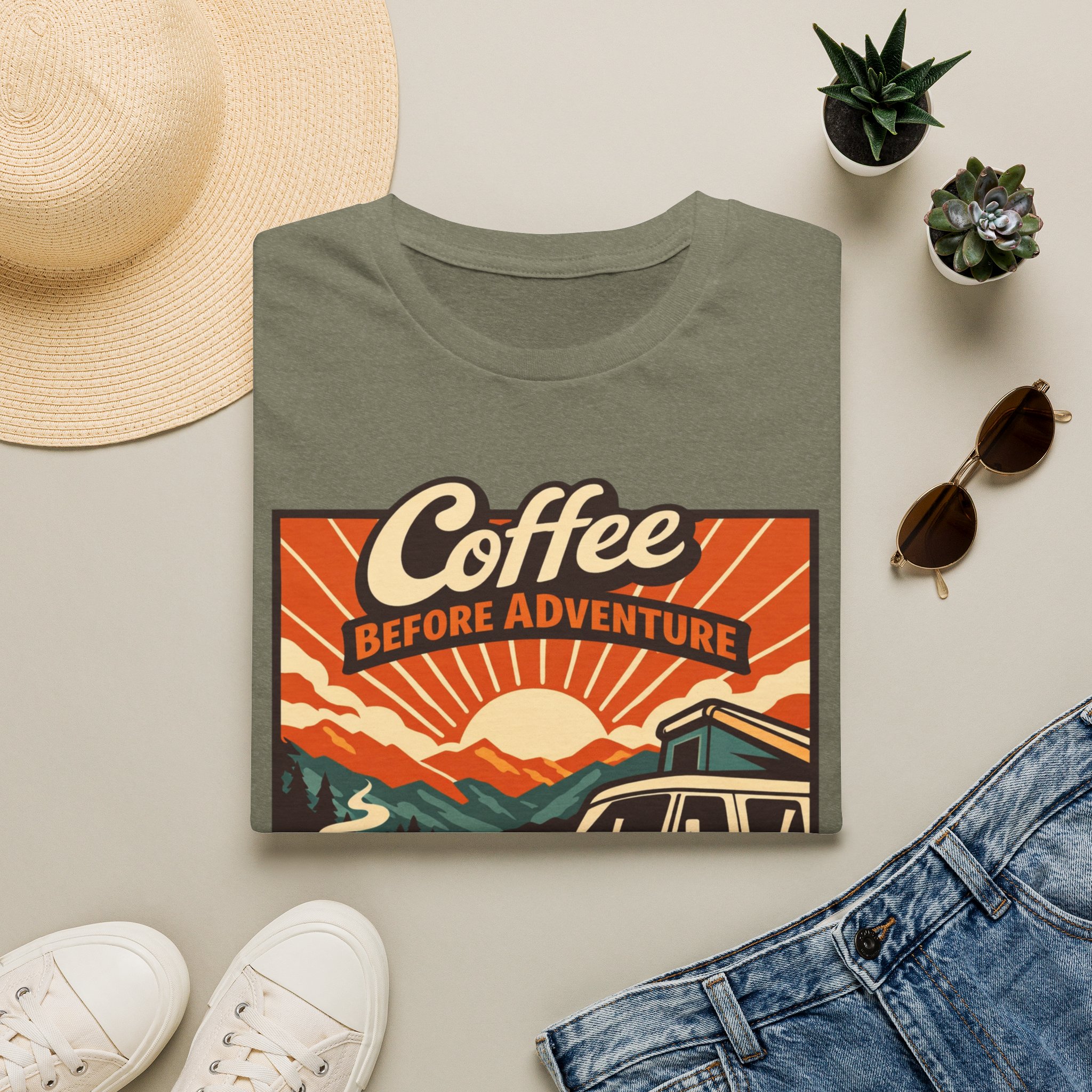 Coffee Before Adventure T-Shirt | Camper Van, Sunrise Camping Graphic - Image 13
