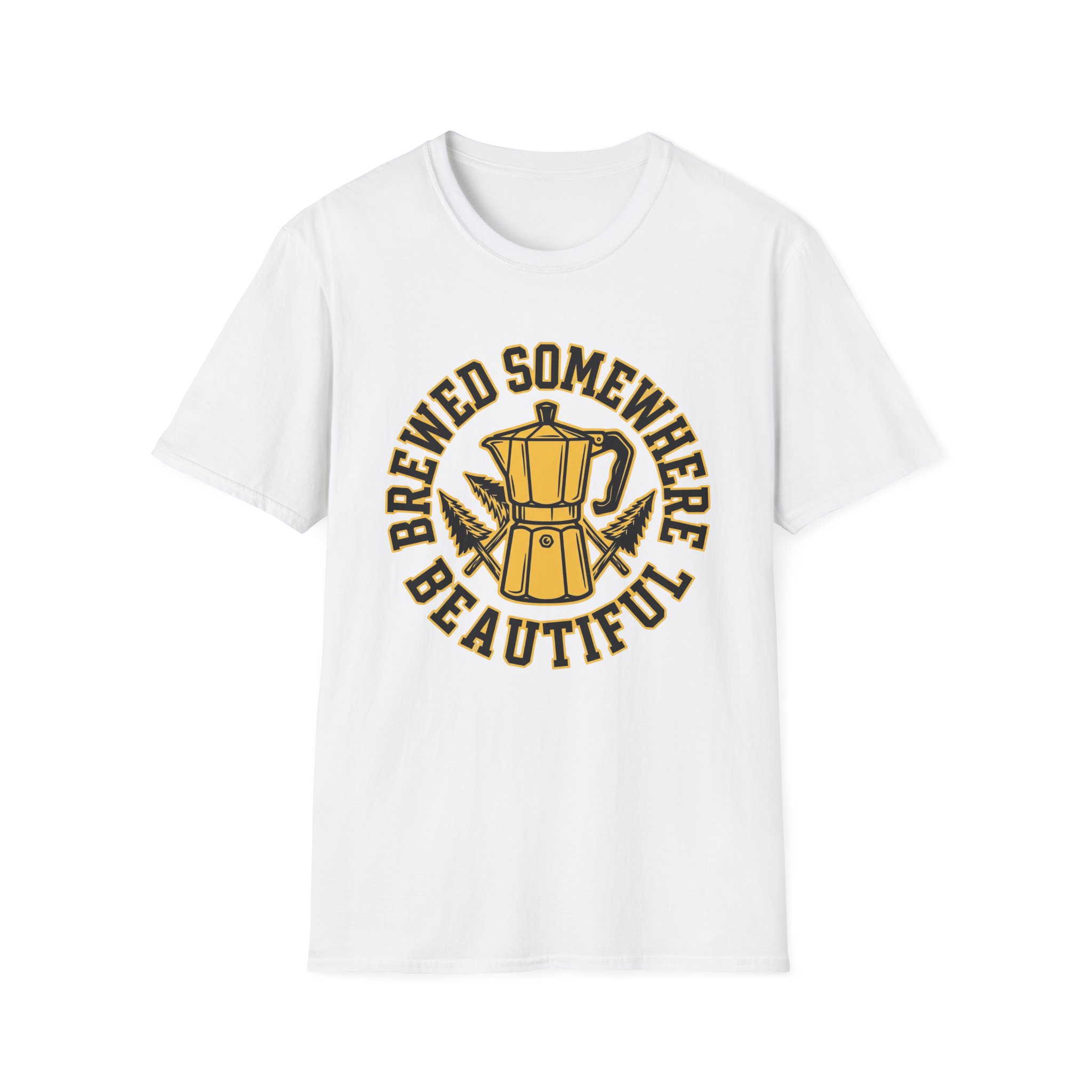 Brewed Somewhere Beautiful Coffee Pot & Tree T-Shirt - Image 3