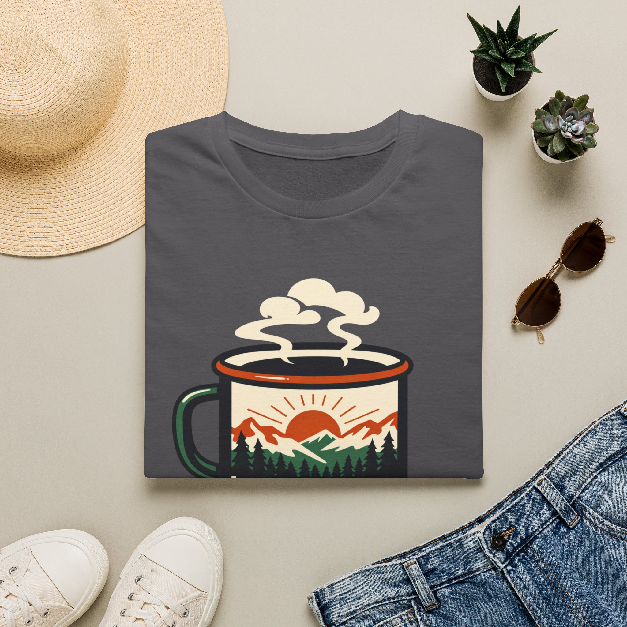 Morning Fuel Coffee T-Shirt — Mountains & Sunrise Graphic - Image 29