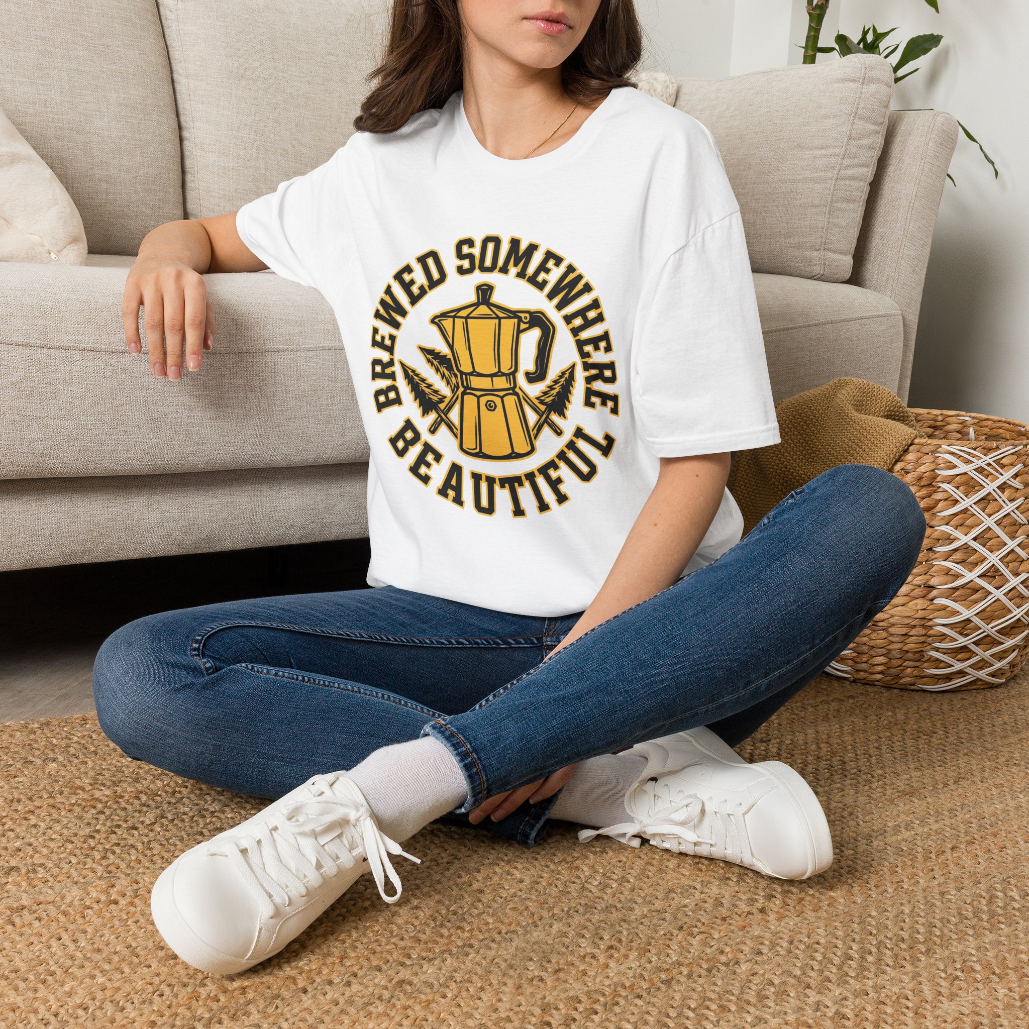 Brewed Somewhere Beautiful Coffee Pot & Tree T-Shirt - Image 2