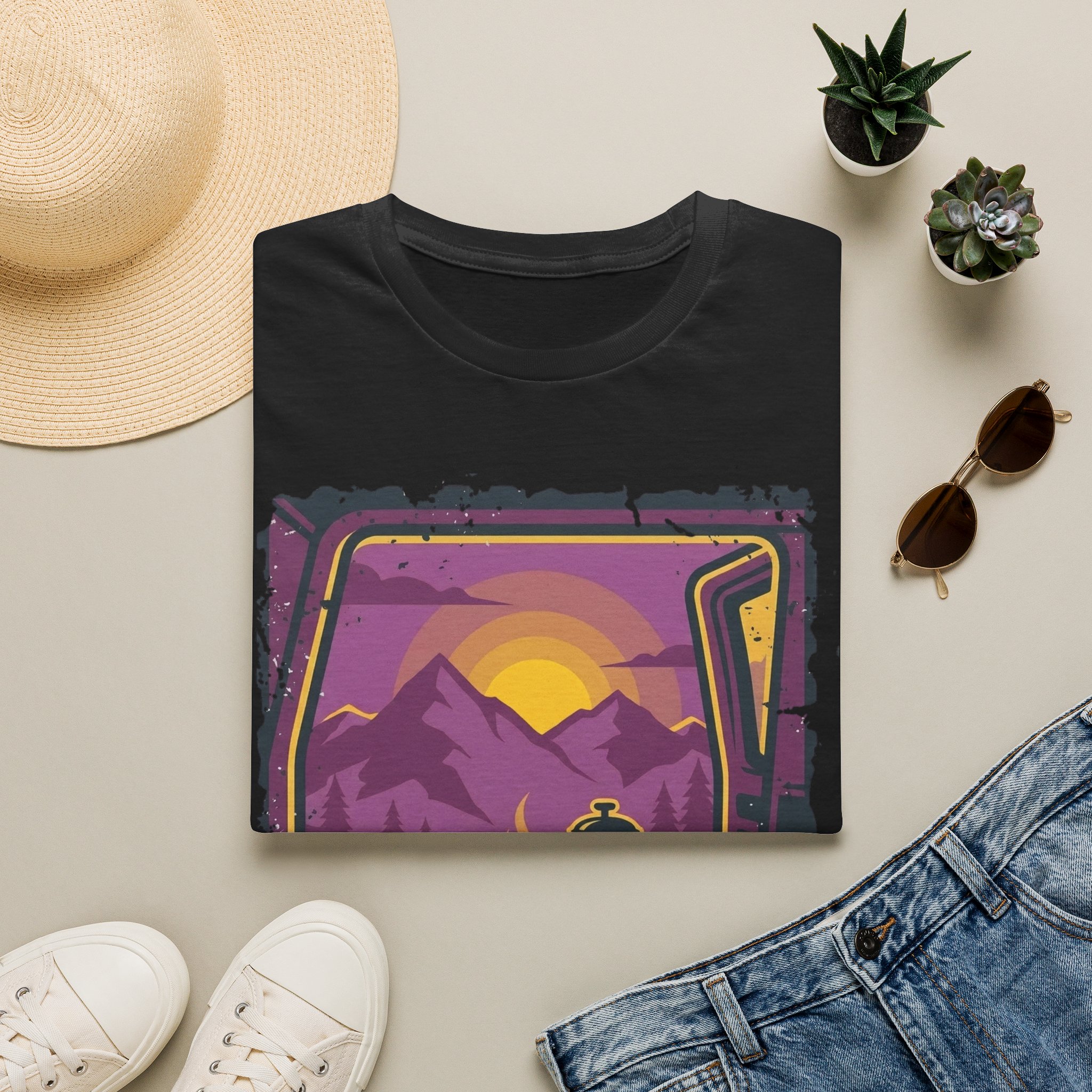 Purple Sunset Van Life Coffee French Press T-shirt - Image 5