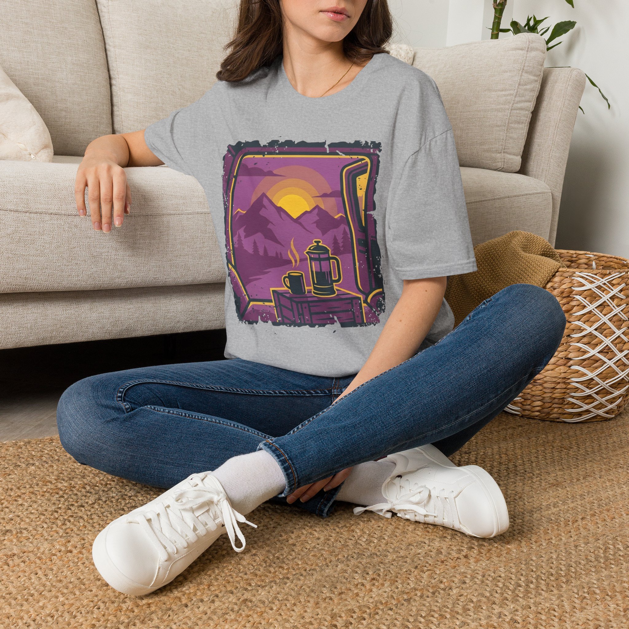 Purple Sunset Van Life Coffee French Press T-shirt - Image 10